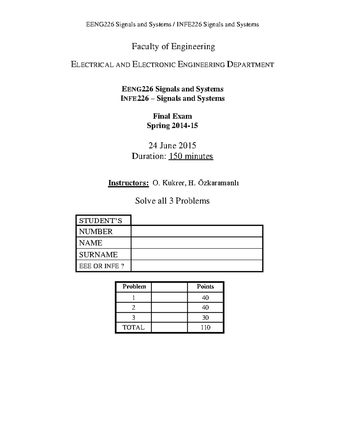 EENG226 Signals and Systems Final Exam Solutions Spring 2015 - Studocu