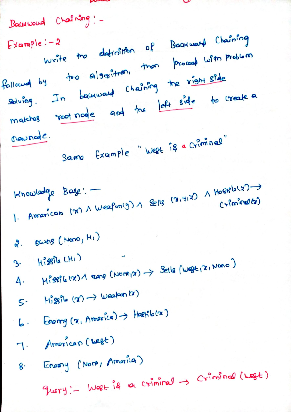Backward Chaining Example 2 - Detailed Algorithm Analysis - Studocu