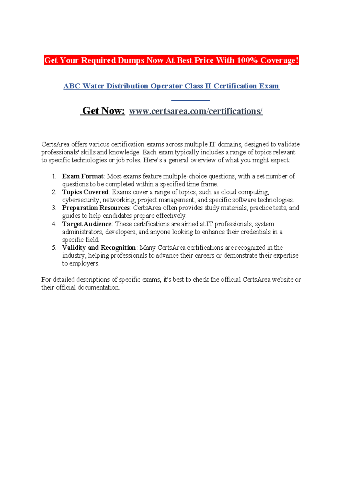 ABC Water Distribution Operator Class II Certification Exam - Get Your ...