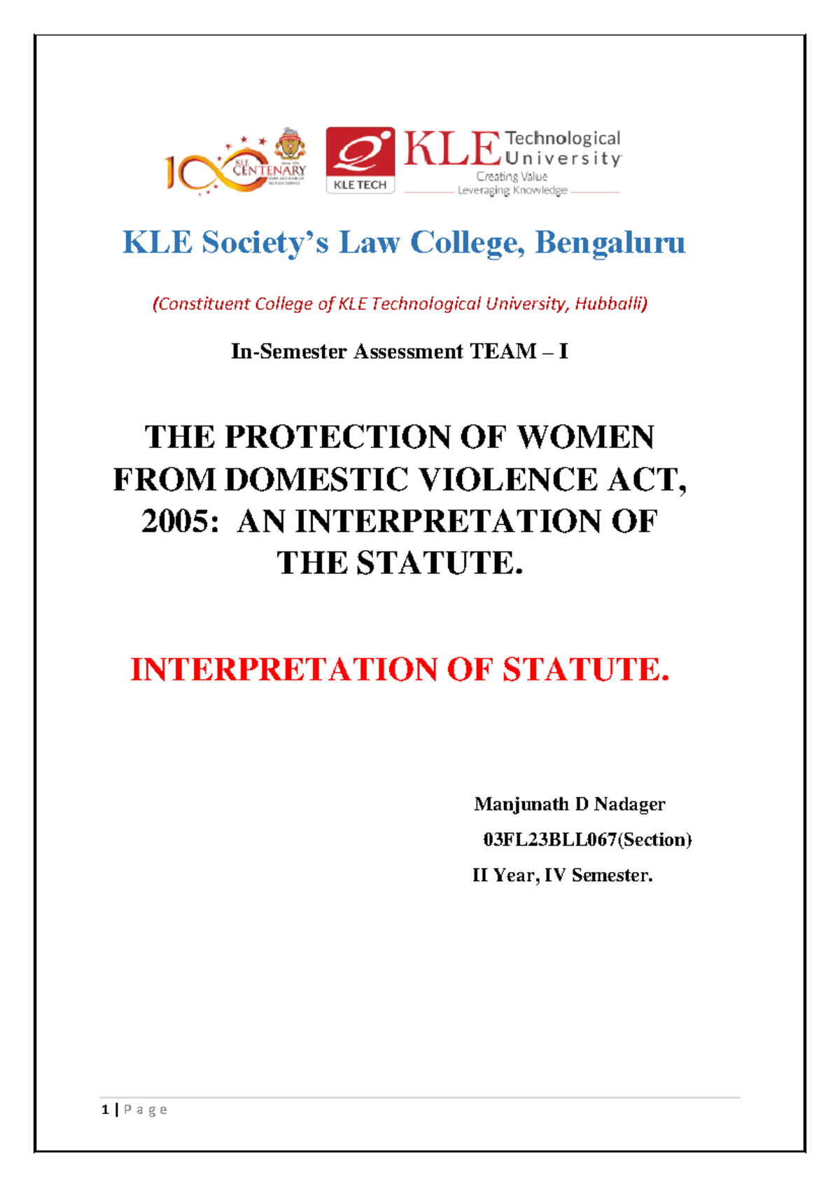 The Protection of Women from Domestic Violence Act team 1 - KLE Society ...