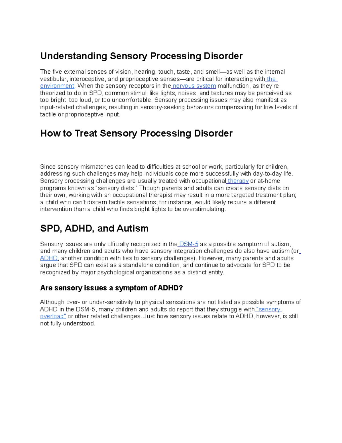 SPD 3 - Understanding Sensory Processing Disorder in PSY100 - Studocu