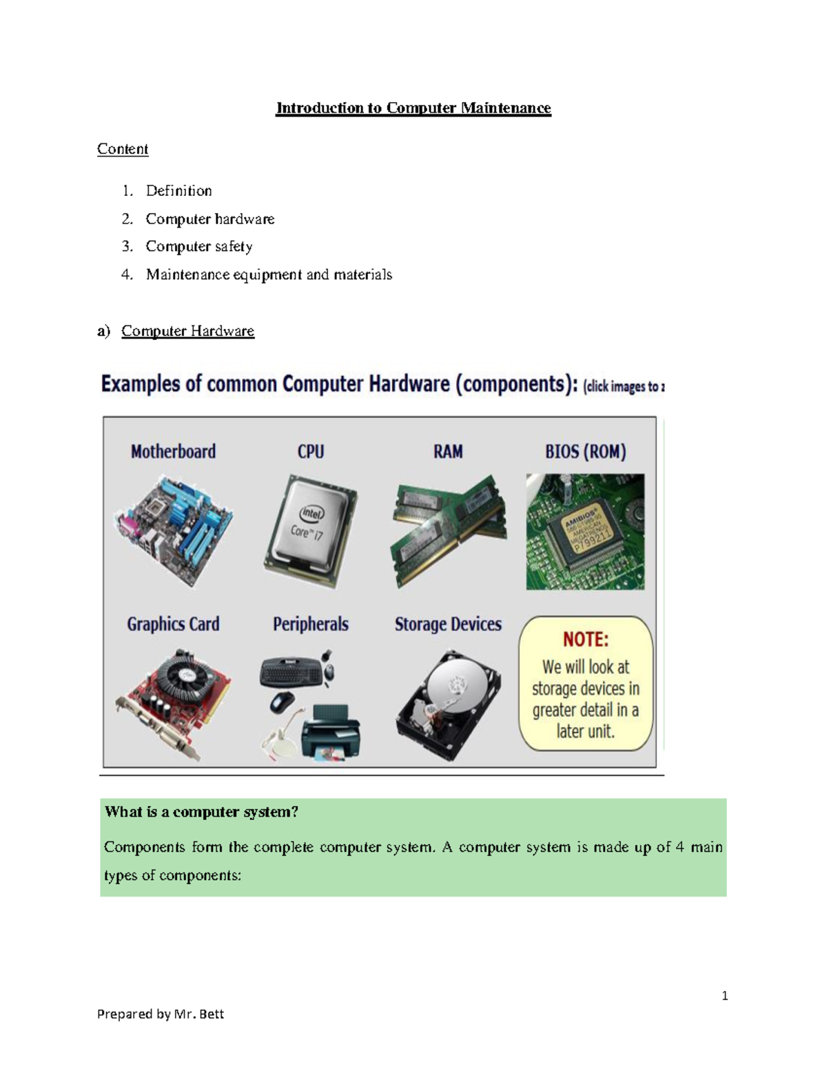 Principles of computer support and maintenance - 1 Introduction to ...