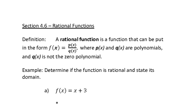 Rational Functions (4.6) Notes - Fall Semester Overview - Studocu