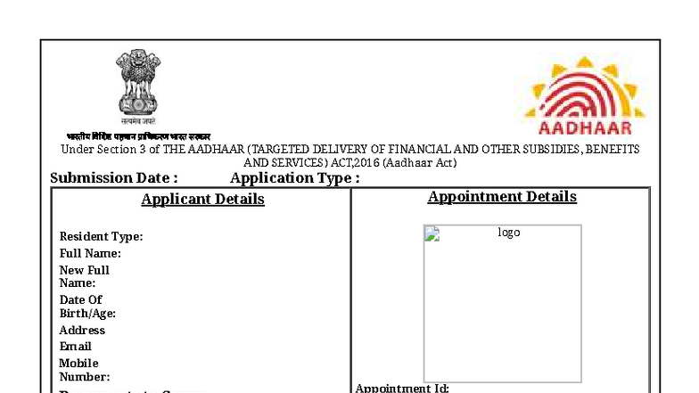 Aadhaar Act Appointment Submission - Important Details - Studocu