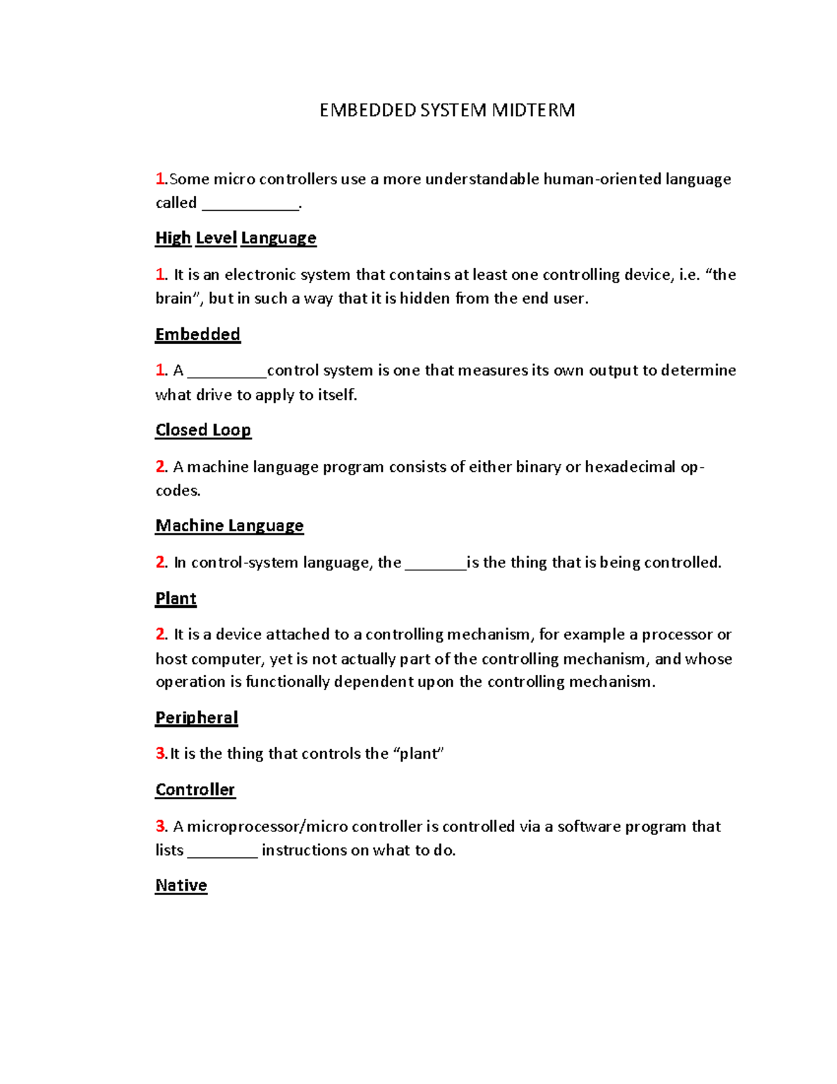 Embedded System Midterm Review Notes - Studocu