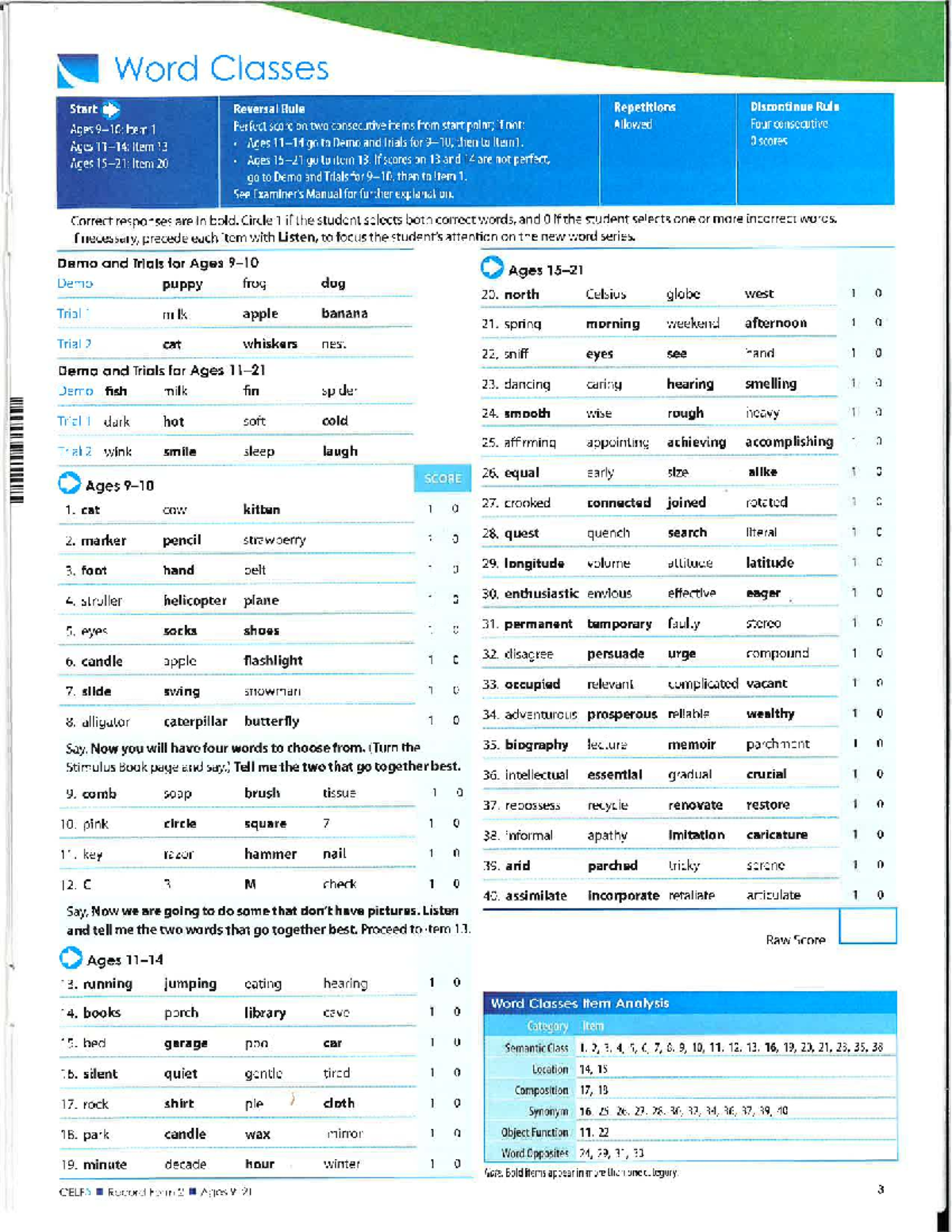 CELF-5 Protocol 9-21 - Practice - ~NNNE TA TT M@ Word Classes Start ...
