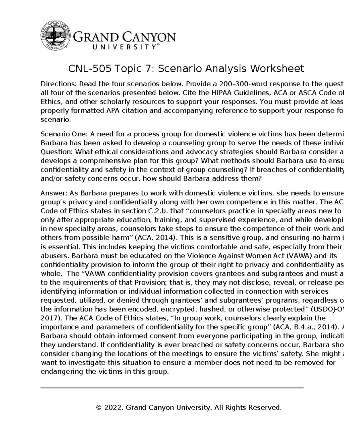 CNL 505 Scenario Analysis Worksheet: Ethical Considerations in ...