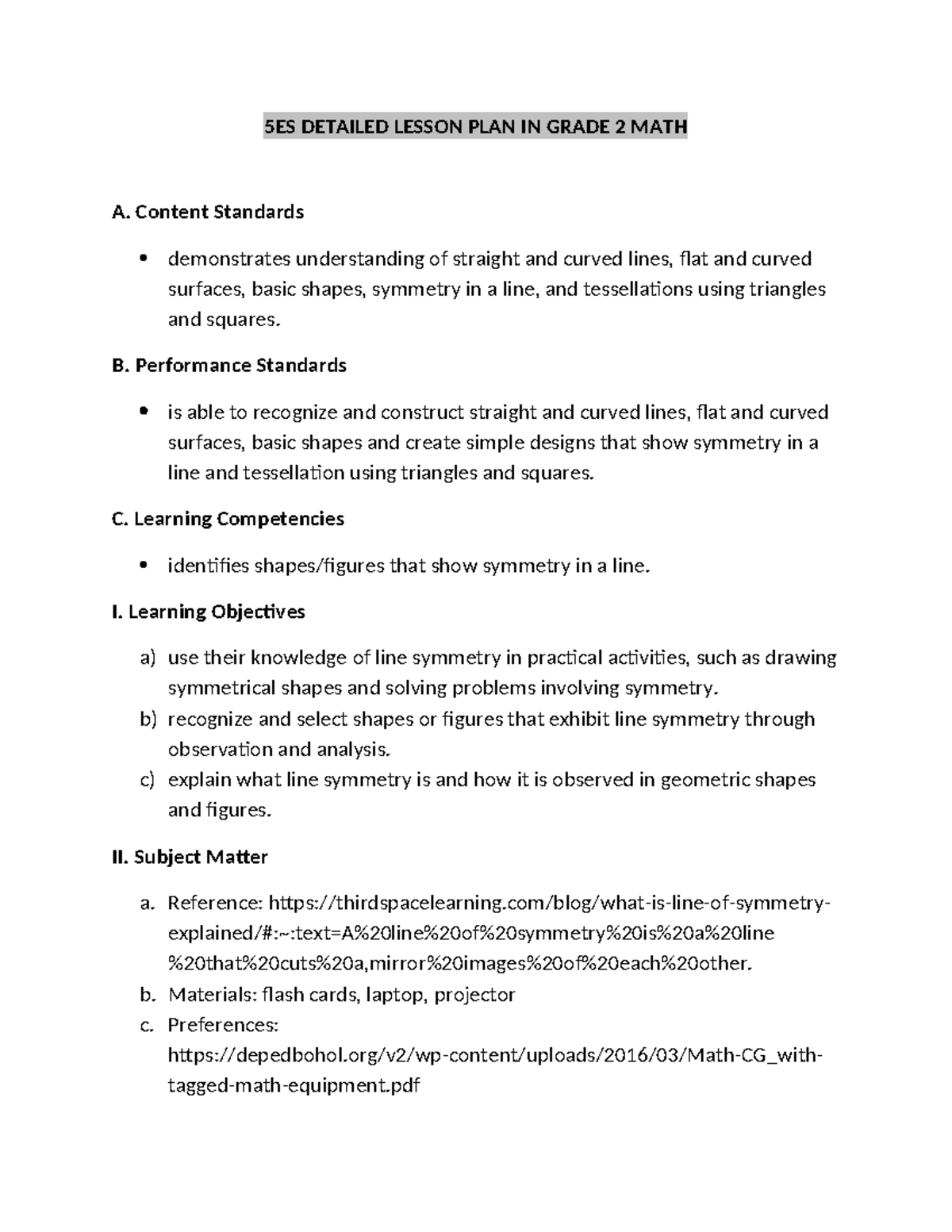 Lesson Plan in MATH - 5ES DETAILED LESSON PLAN IN GRADE 2 MATH A ...