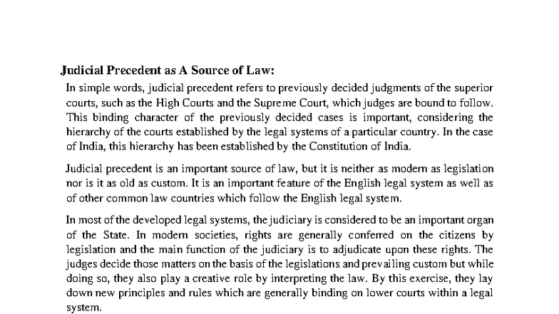 Legal 1 - Judicial Precedent as a Source of Law Explained - Studocu