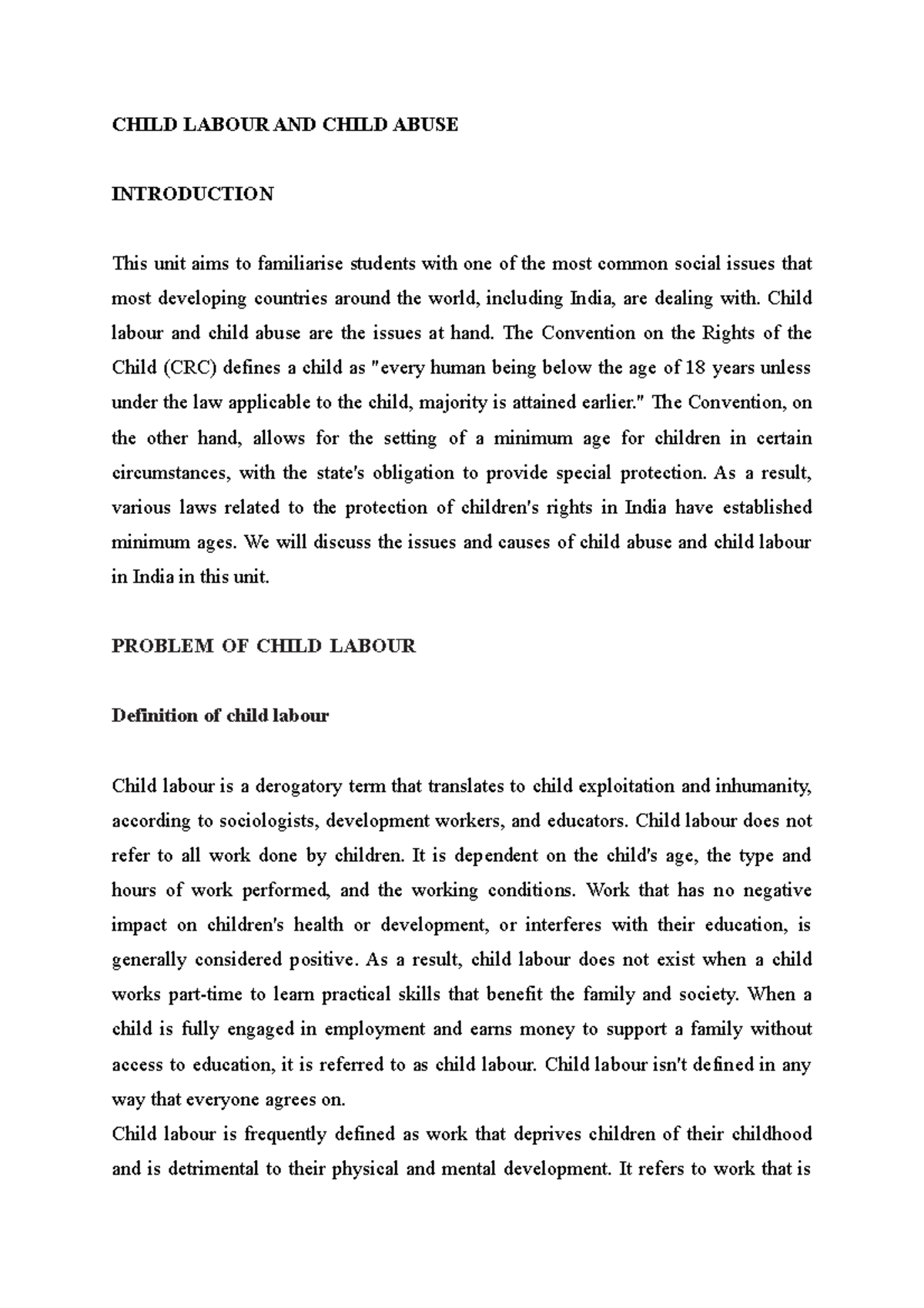Child Labour AND Child Abuse - CHILD LABOUR AND CHILD ABUSE ...