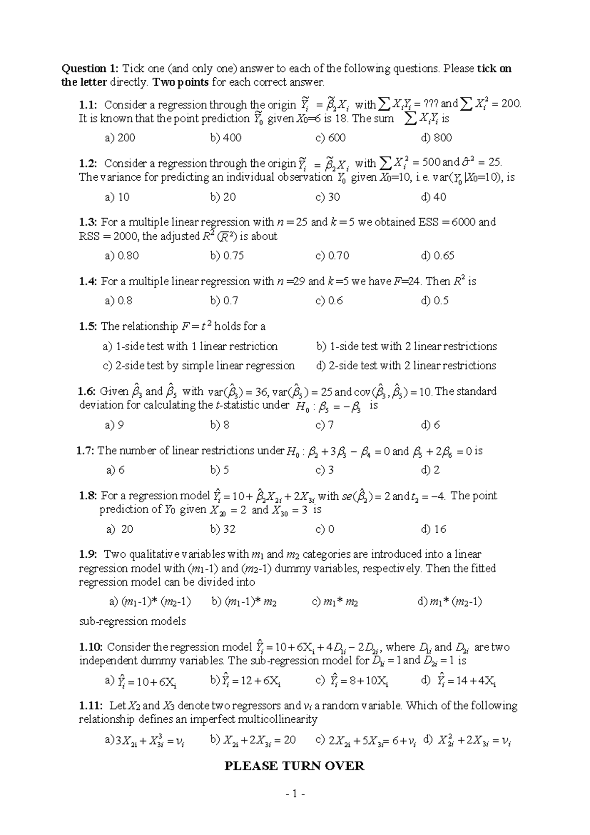 Mock Final Exam - Regression Analysis (Example 2) - Studocu