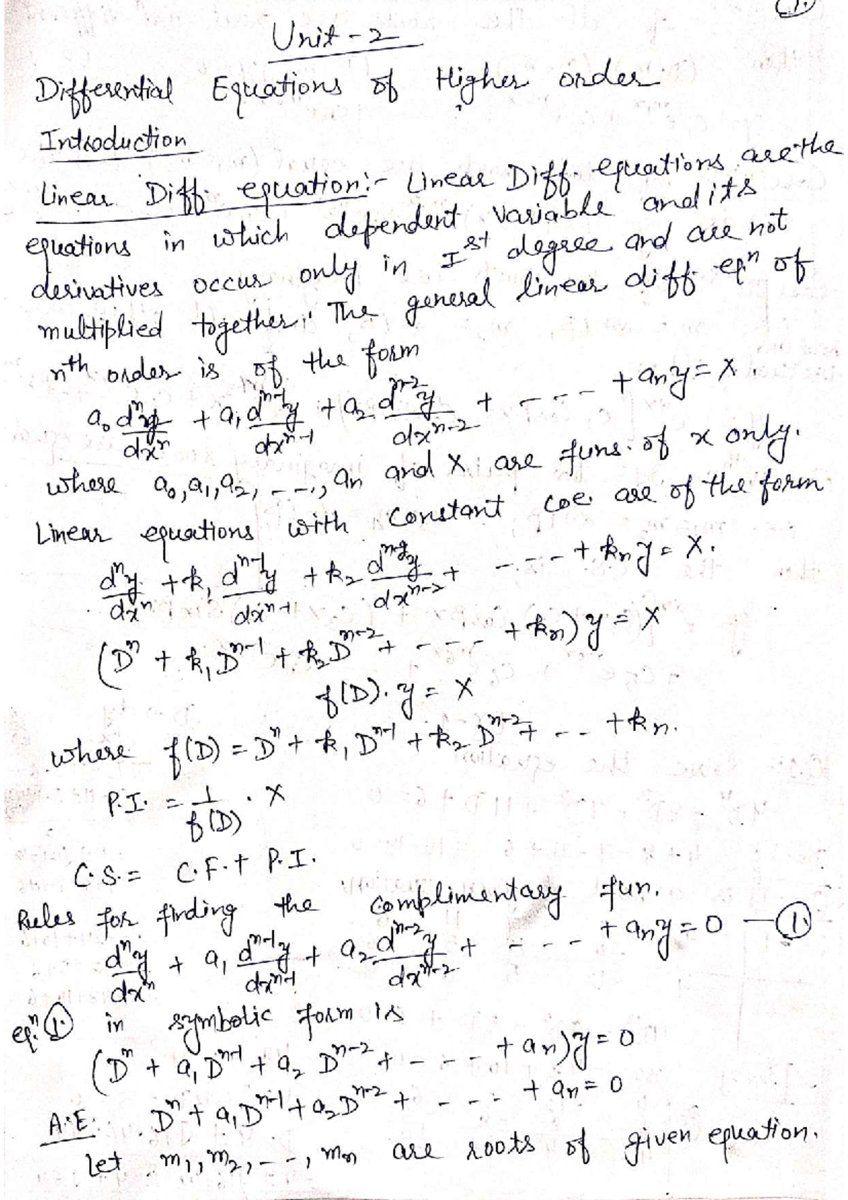 Unit 2 Differential Equations: CF and PI Overview - Studocu