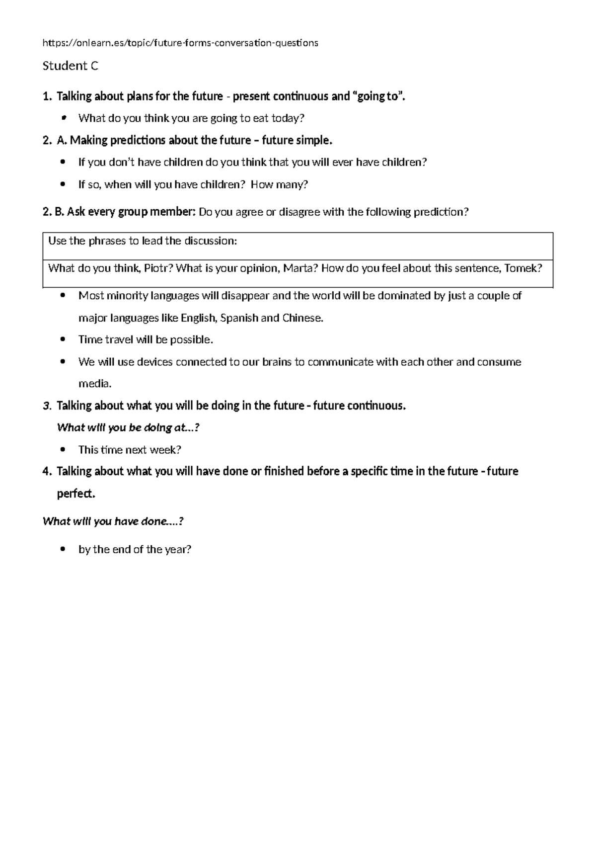 Student C - Future Plans & Predictions: Lesson Notes - Studocu
