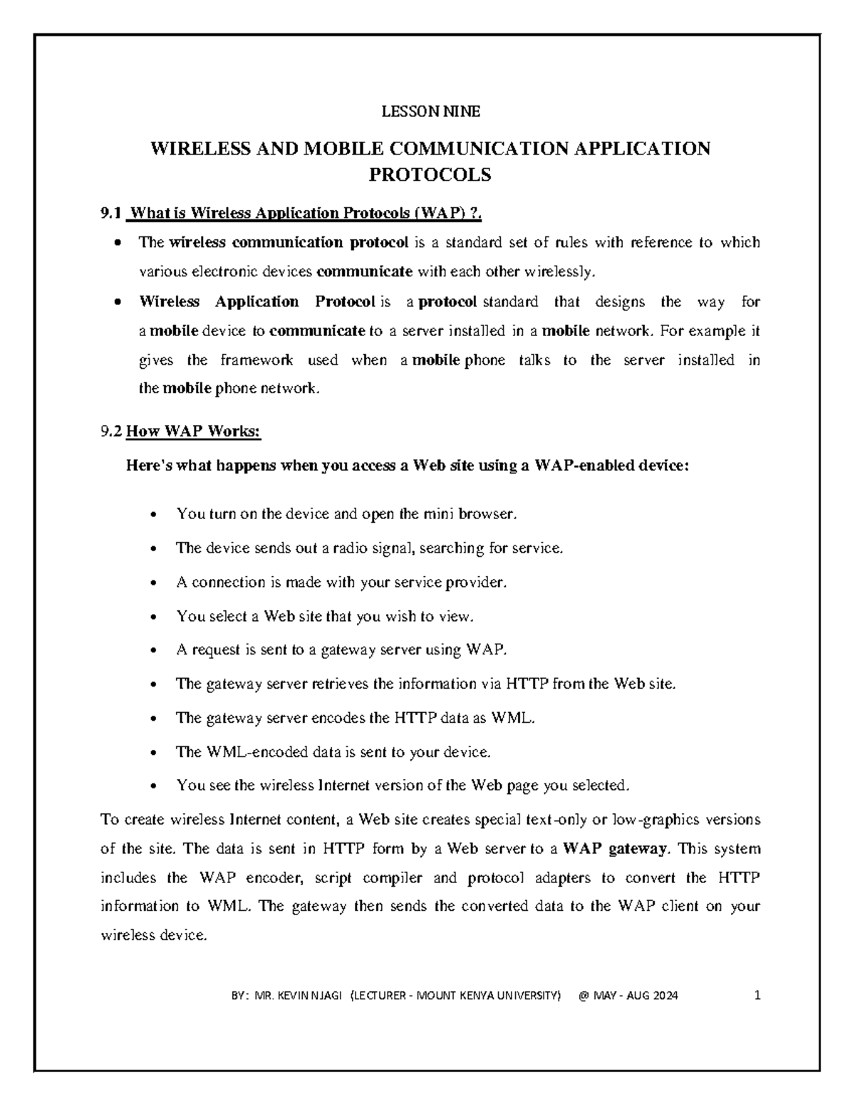 Lesson 9: An Overview of Wireless Communication Protocols (WCP) - Studocu