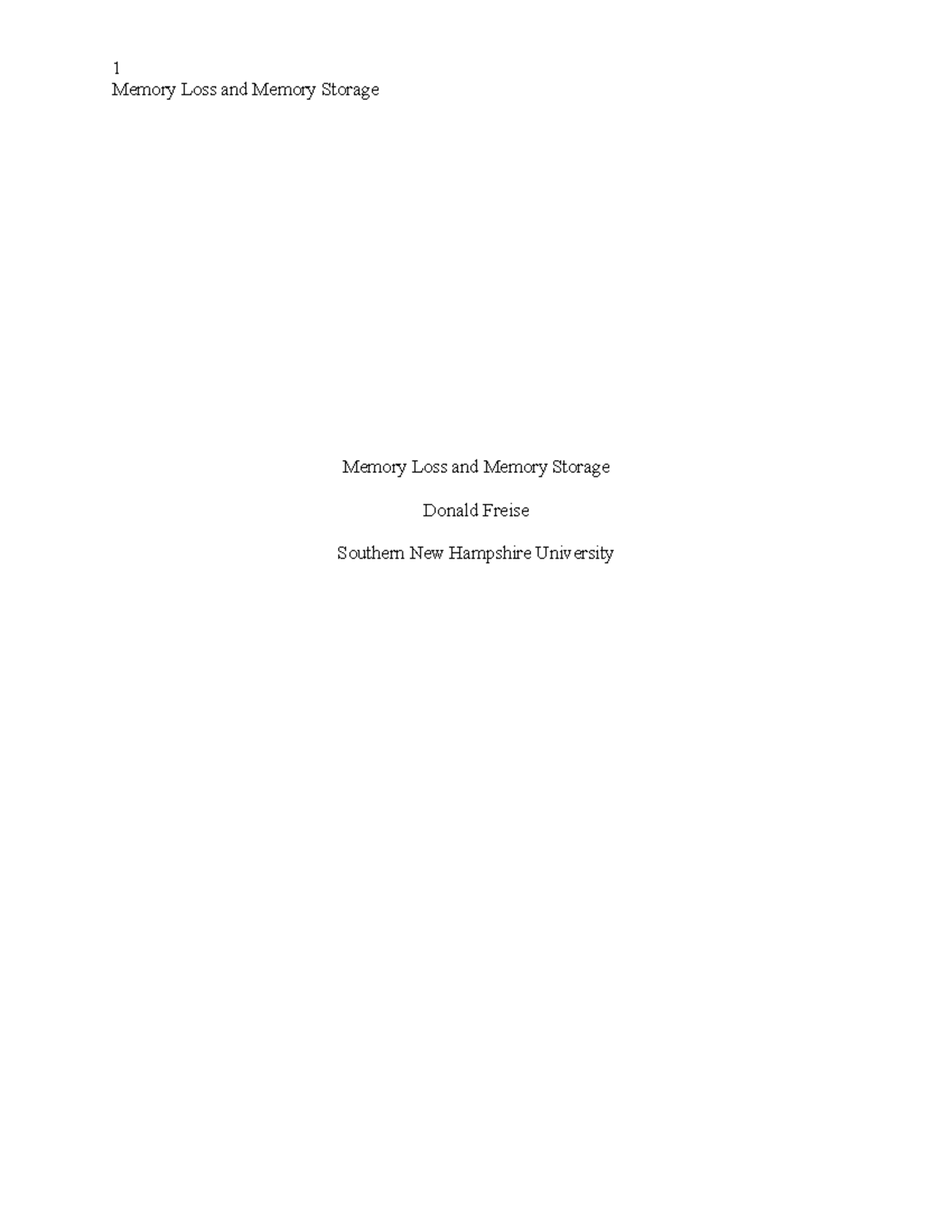 Memory Loss and Memory Storage - Studocu