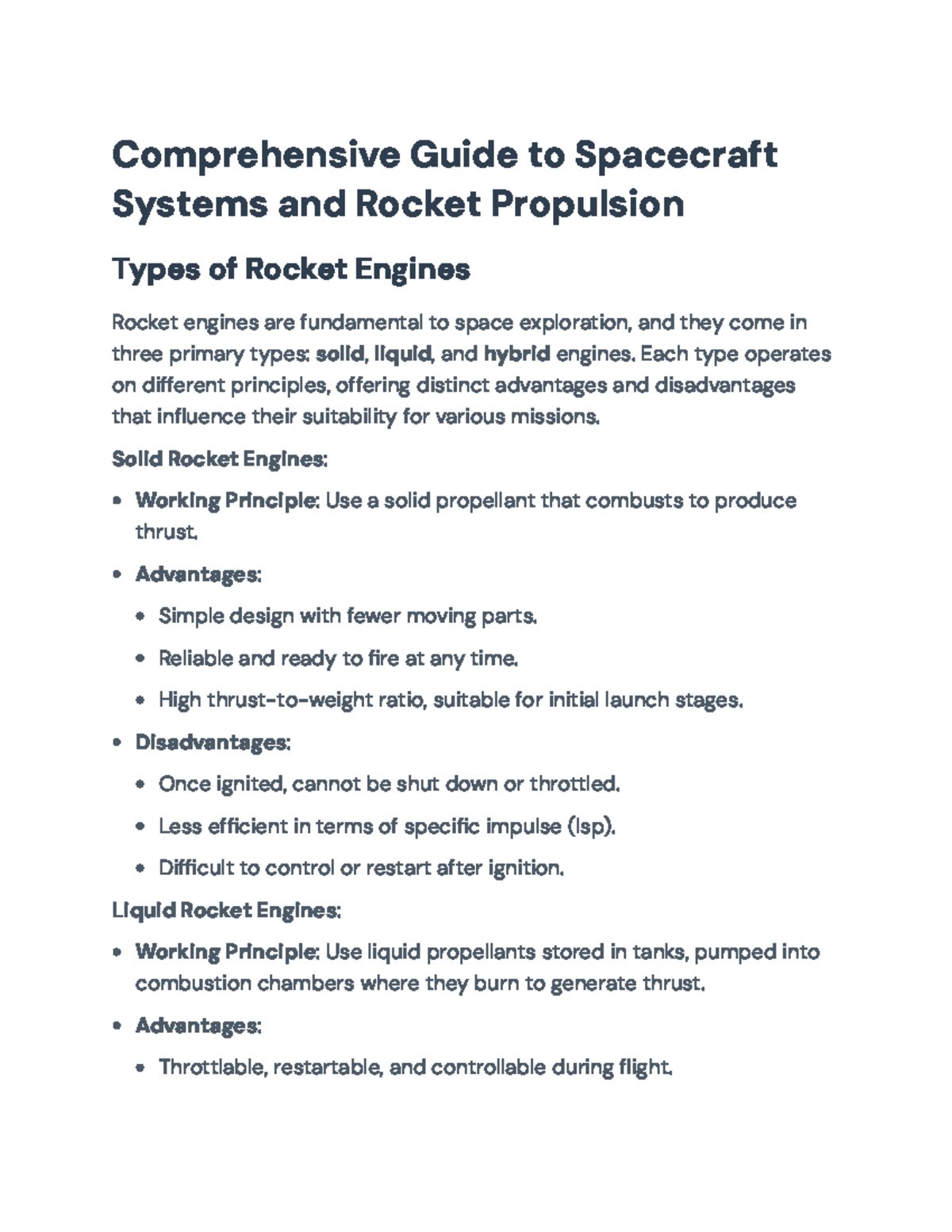 Comprehensive Guide to Spacecraft Systems & Rocket Propulsion - Studocu