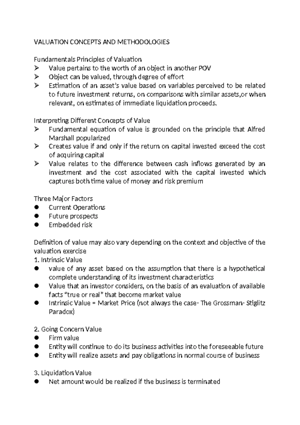 Liquidation Based Valuation - Chapter 3 Notes (CS) - Studocu