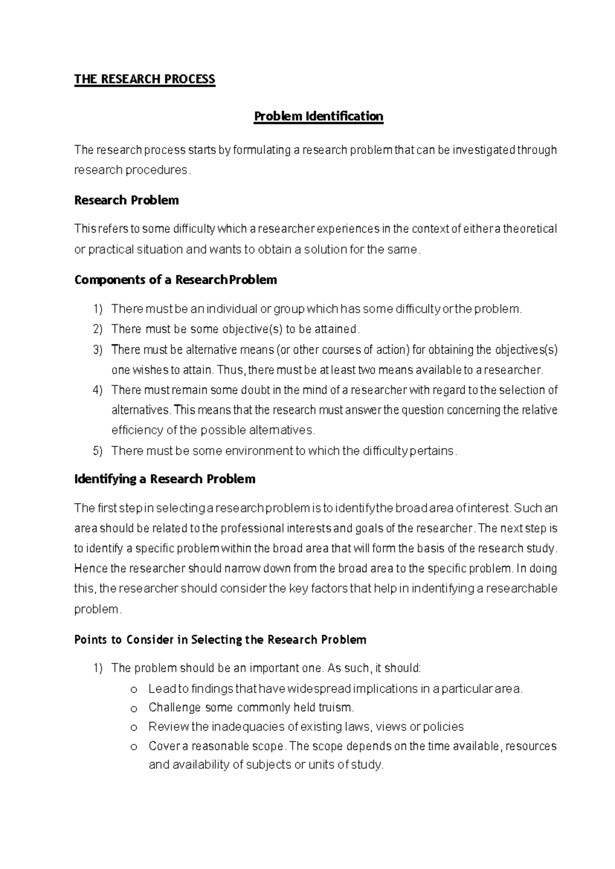 Research Process: Identifying and Formulating Research Problems - Studocu