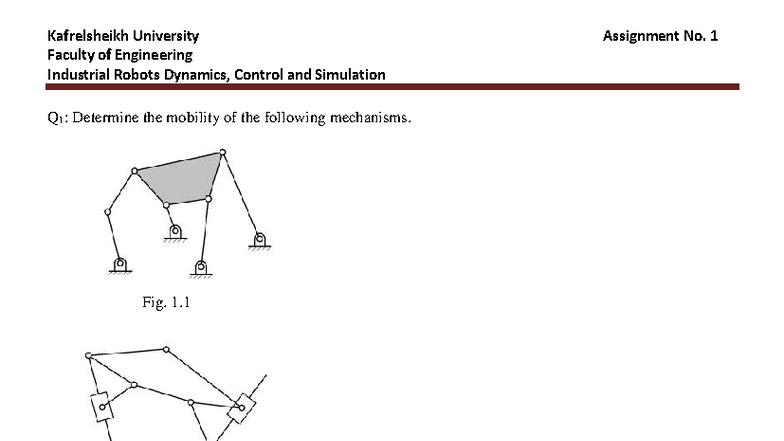 Assignment No.1 Robots dynamics - Kafr el Sheikh University ...