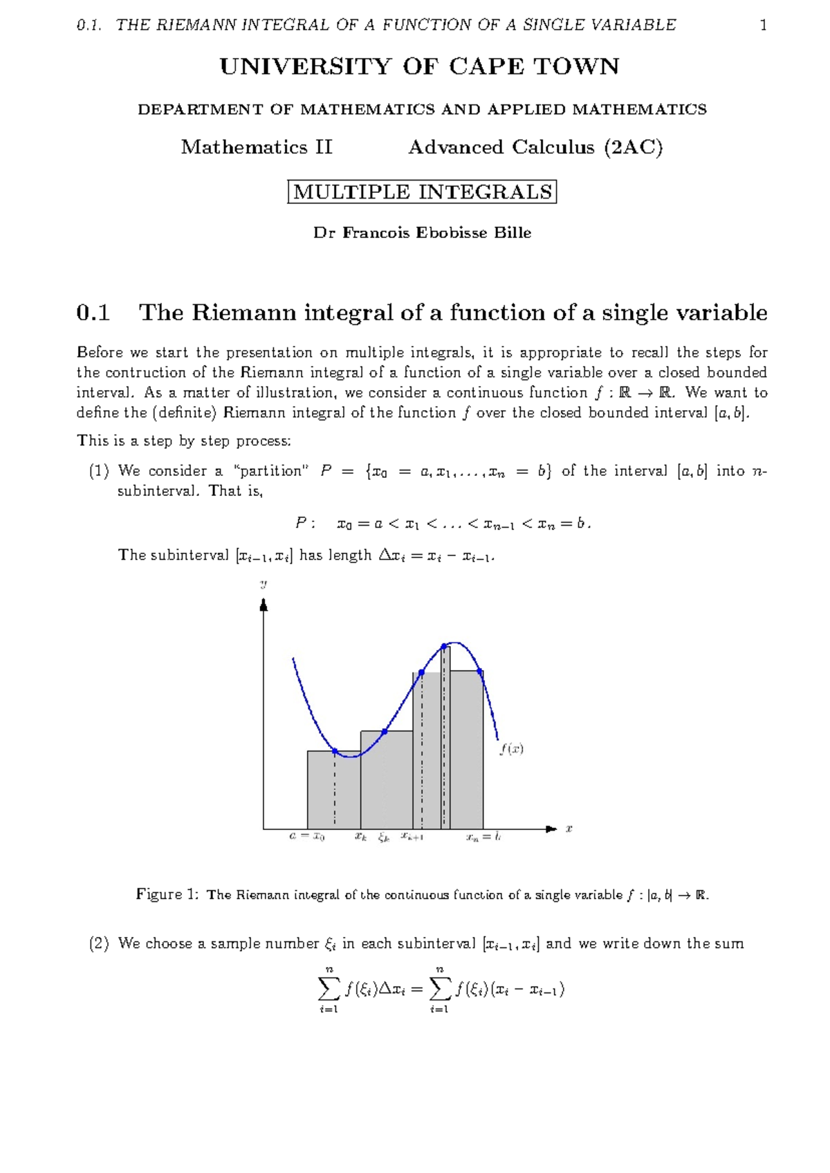 Multiple Integrals-I - Lecture notes - 0. THE RIEMANN INTEGRAL OF A ...
