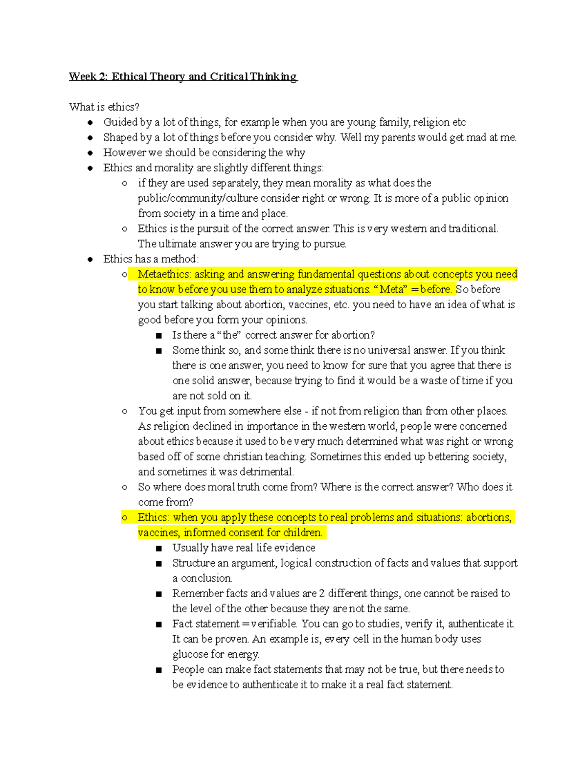 Week 2 Lecture Notes: Ethical Theory & Critical Thinking Concepts - Studocu