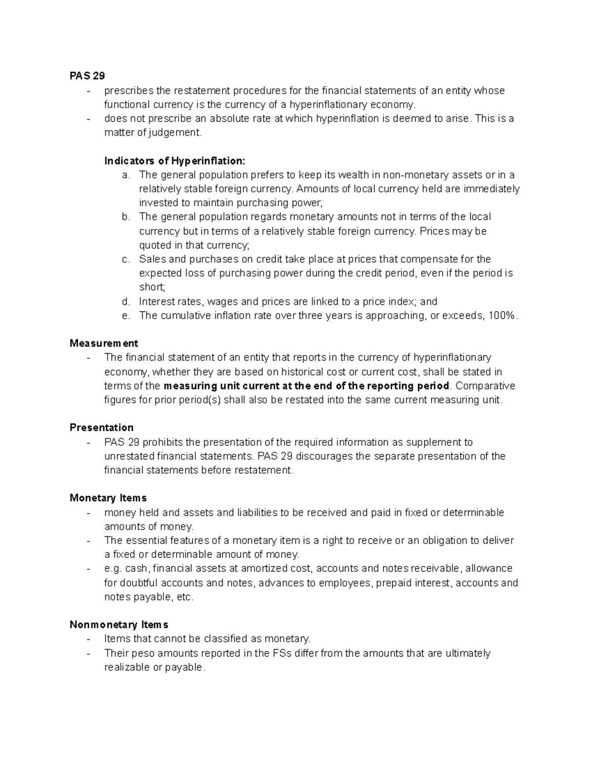 PAS 29 & PFRS 1 - Lecture Notes on Hyperinflation Accounting - Studocu