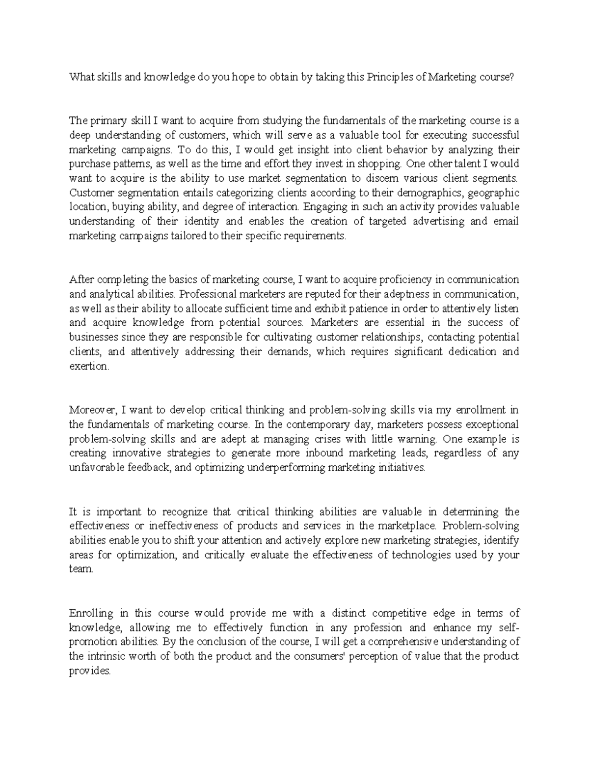 Principles of Marketing Course Insights and Skill Development - Studocu