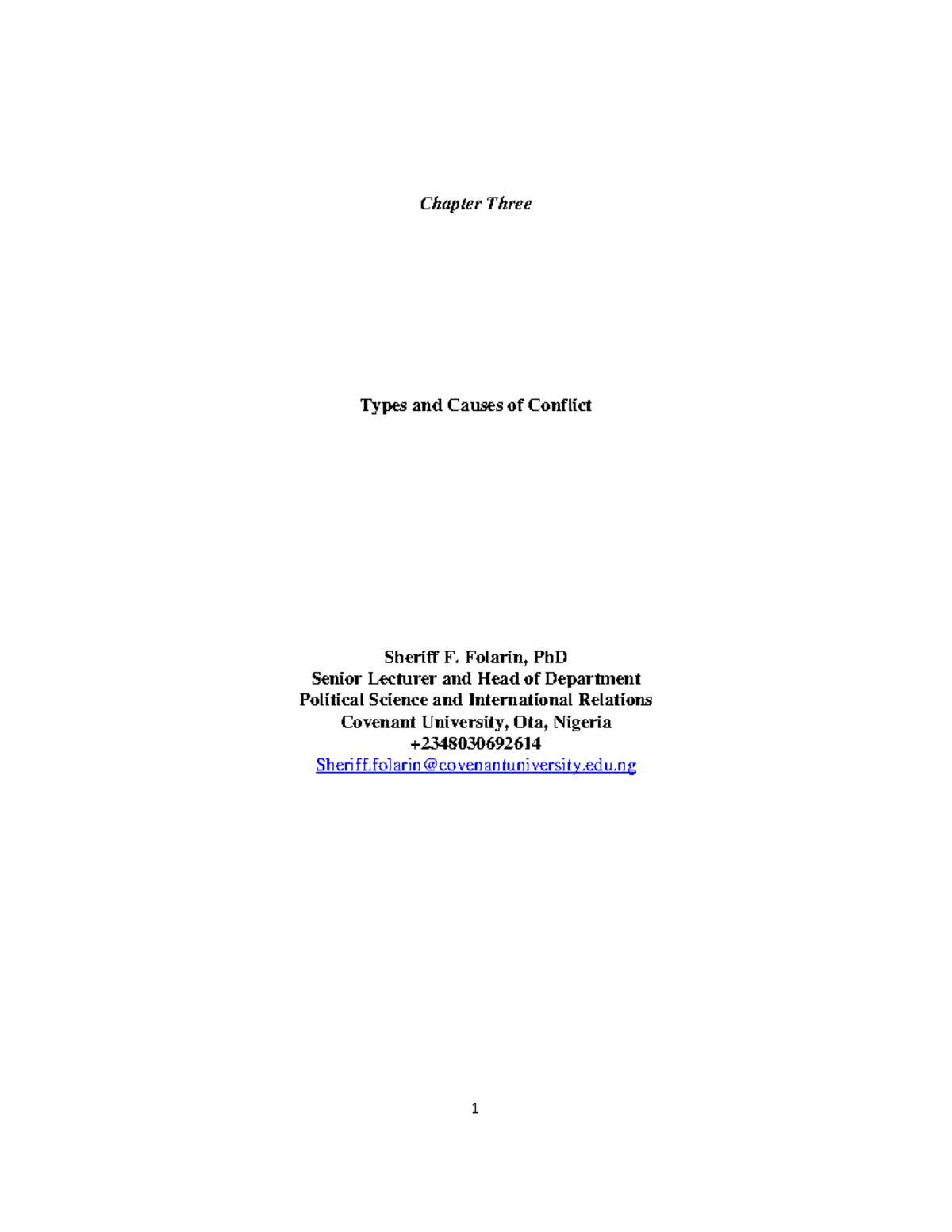 Types and Causes of Conflict - PSC 301: Chapter Three Analysis - Studocu