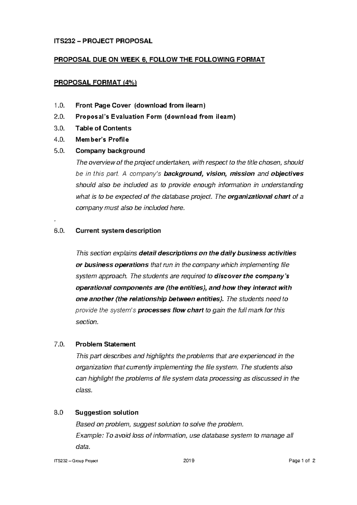 Proposal Format ITS - ITS232 – PROJECT PROPOSAL ITS 232 – Group Project ...