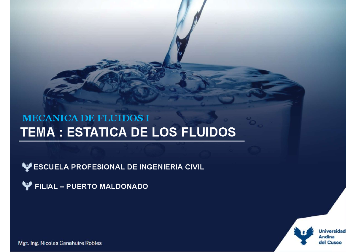 MECANICA DE FLUIDOS I: ESTATICA Y PROPIEDADES DE LOS FLUIDOS - Studocu