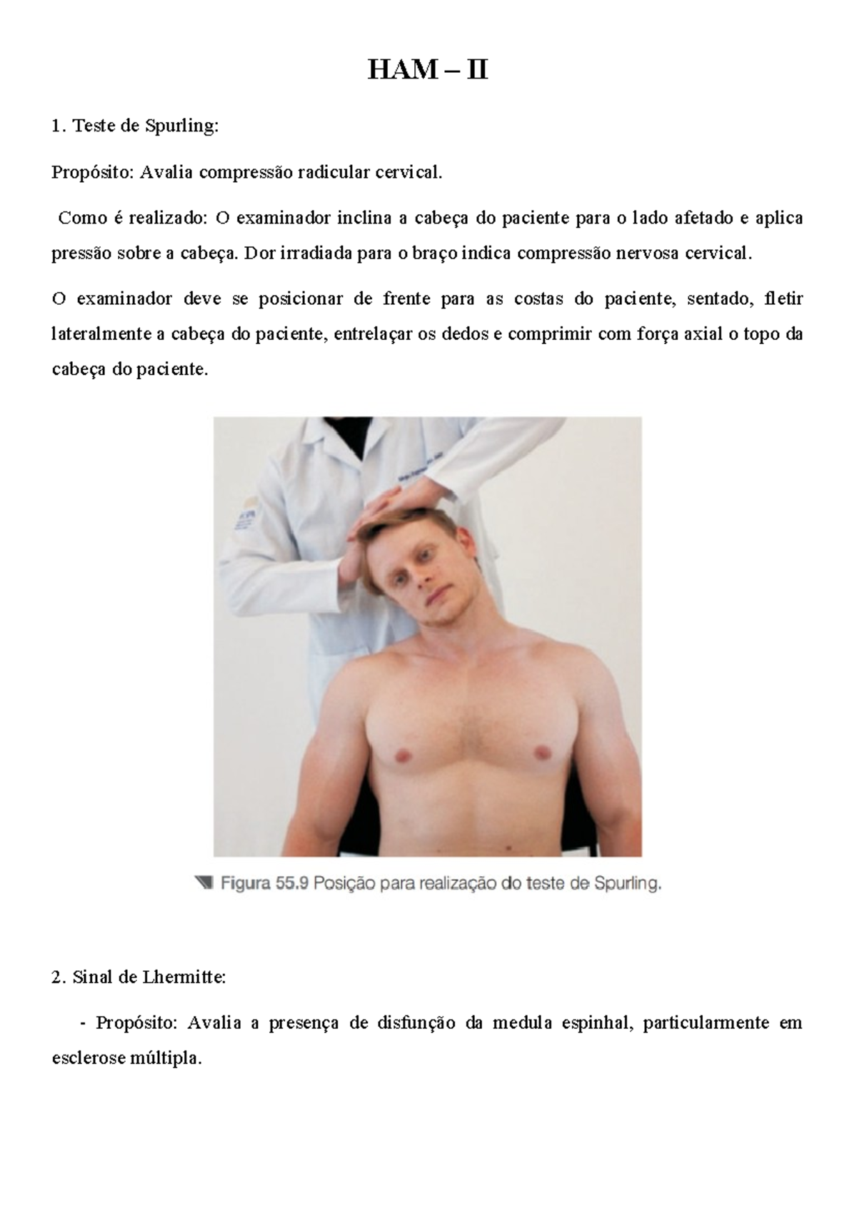 HAM II - Testes de Avaliação Musculoesquelética e Neurológica - Studocu