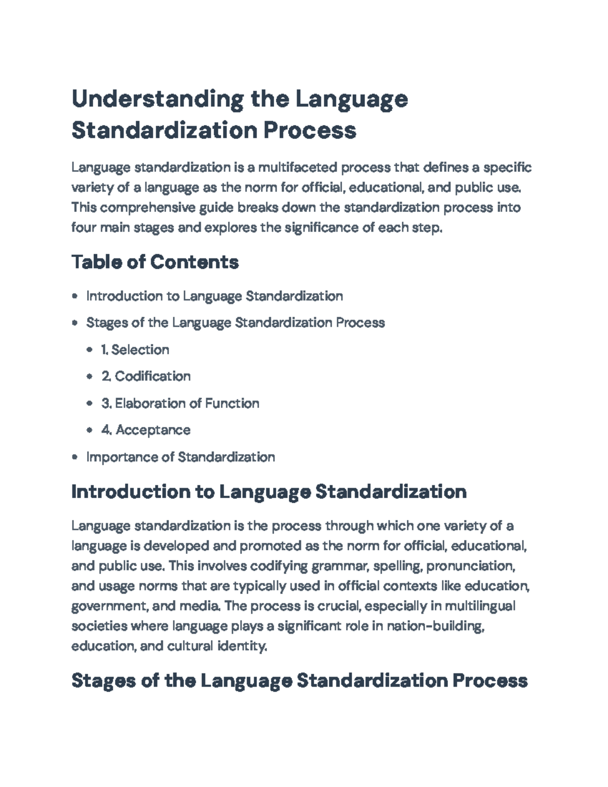 Language Standardization Process: Stages & Significance Explained - Studocu
