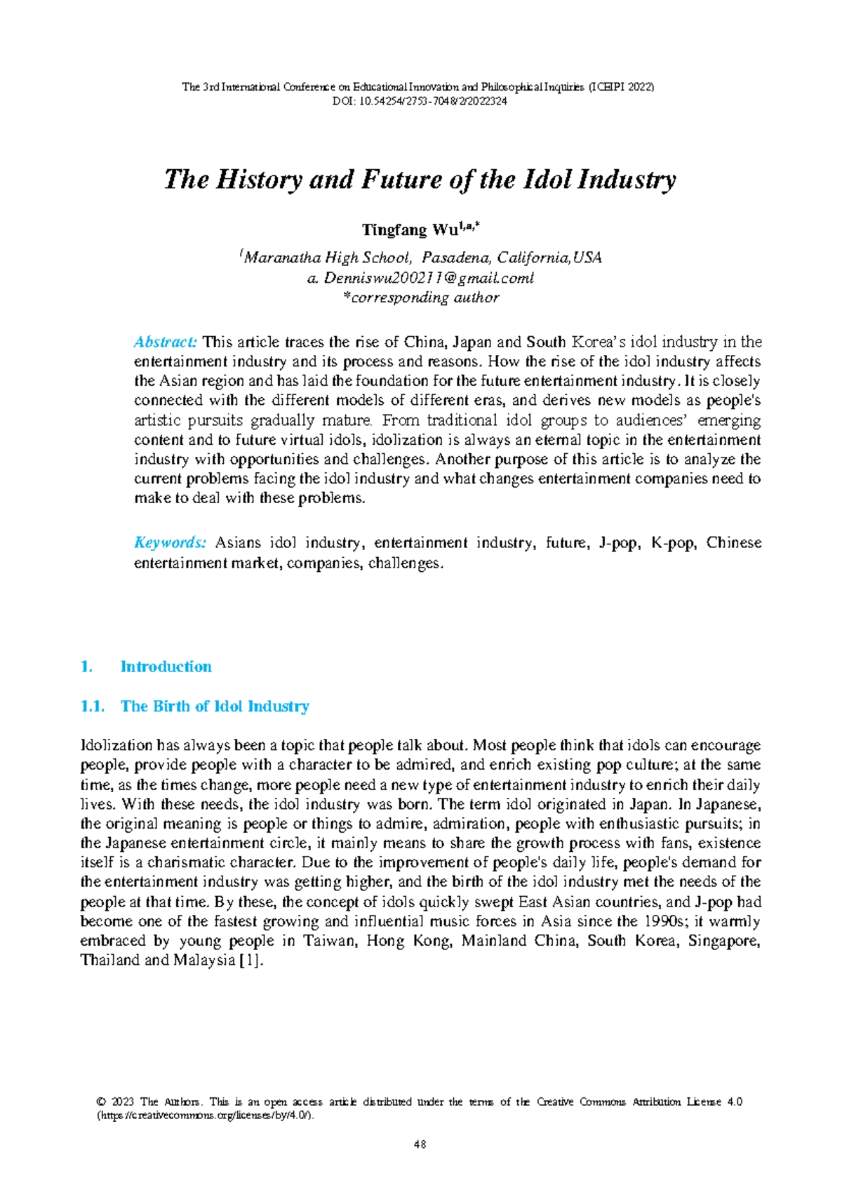 The History and Future of the Idol Industry: Insights from ICEIPI 2022 ...