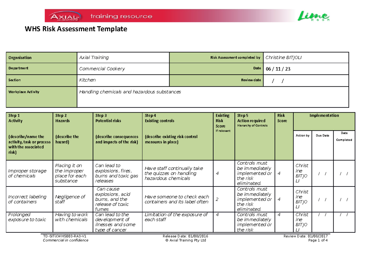TD SIT XWHS003 RA3 V1 - Risk Assessment for Handling Hazardous ...