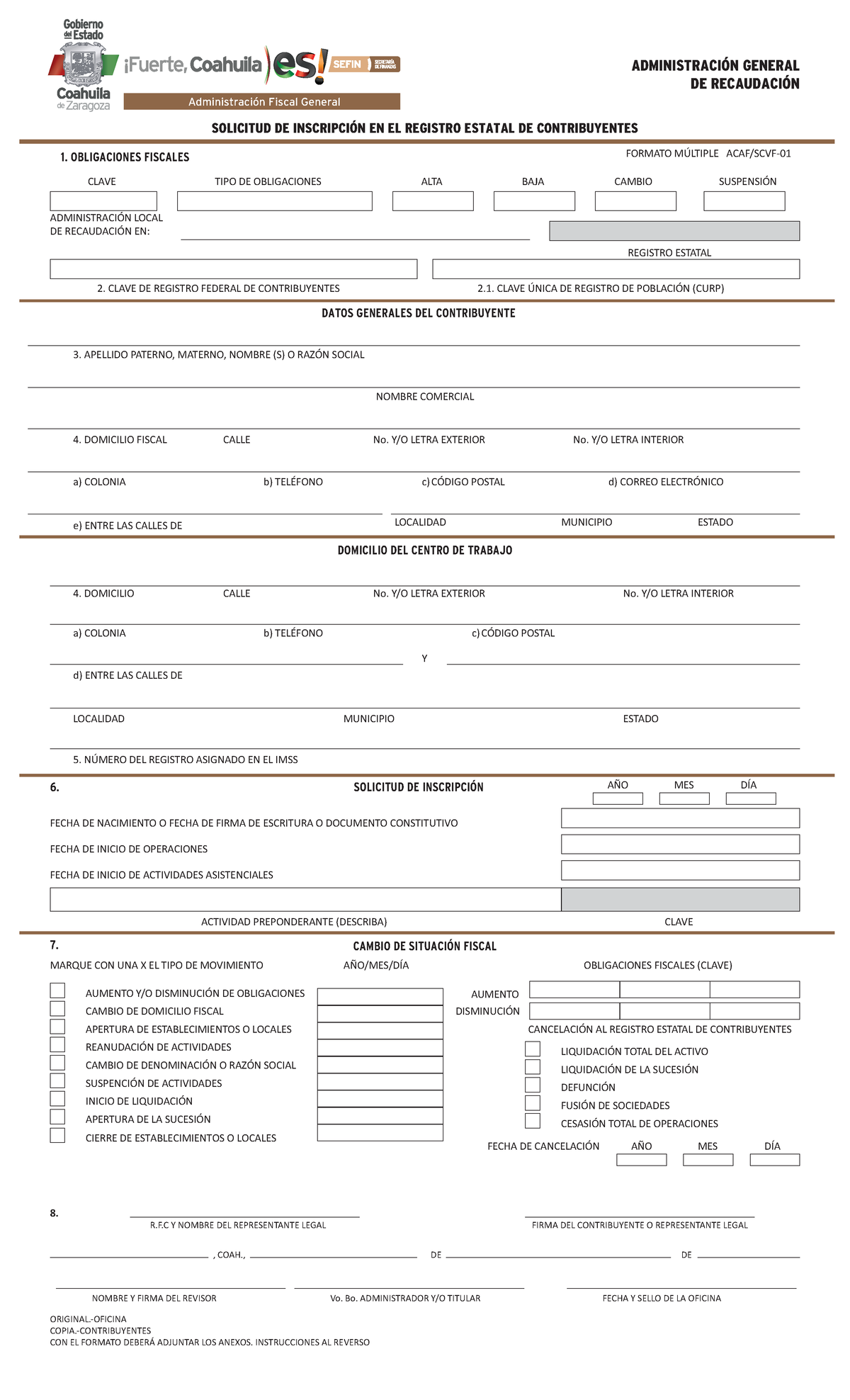 Formato de Inscripción en el Registro Estatal de Contribuyentes ISN ...