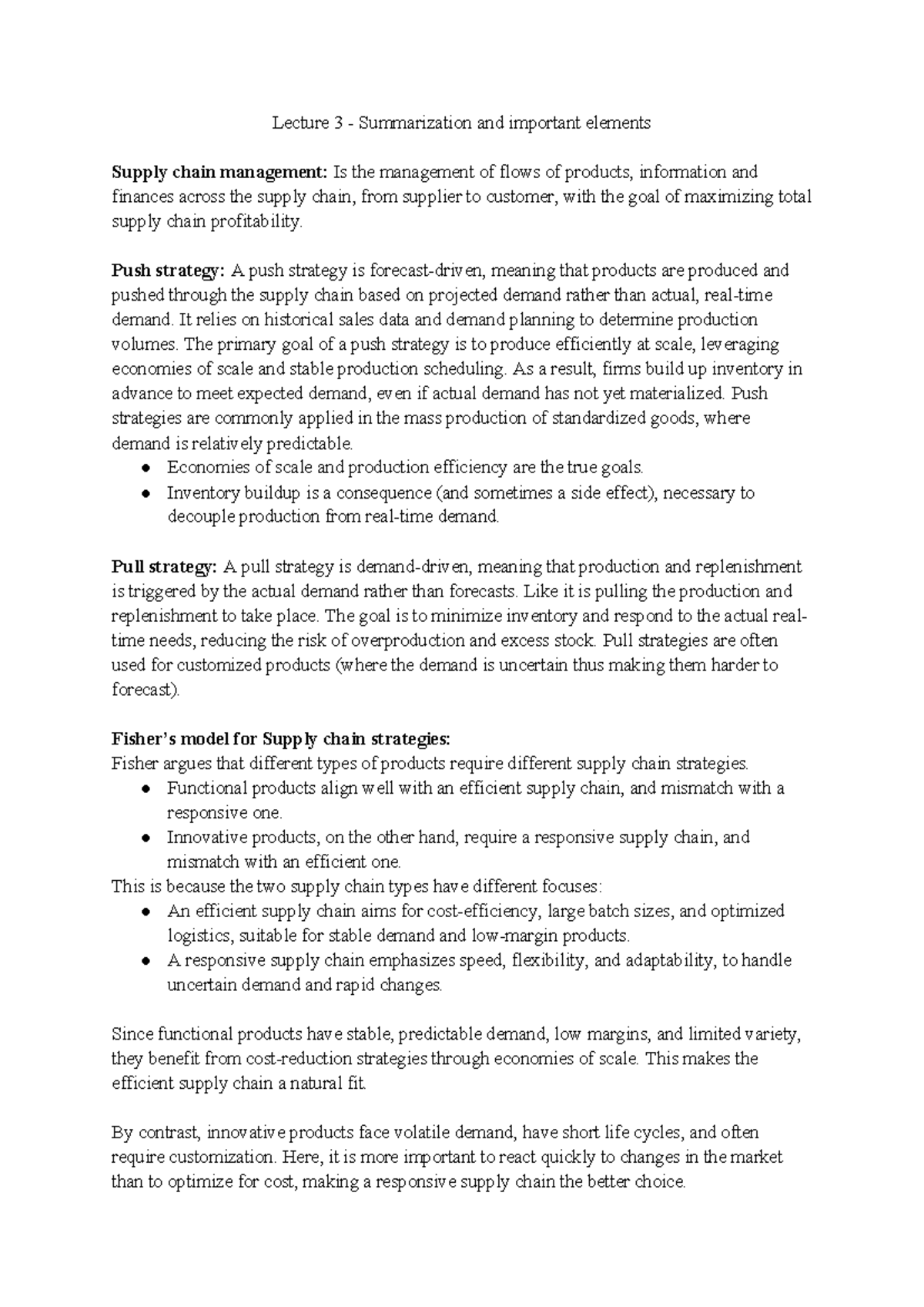 Lecture 3 - Key Concepts of Supply Chain Strategies and Management - Document Preview