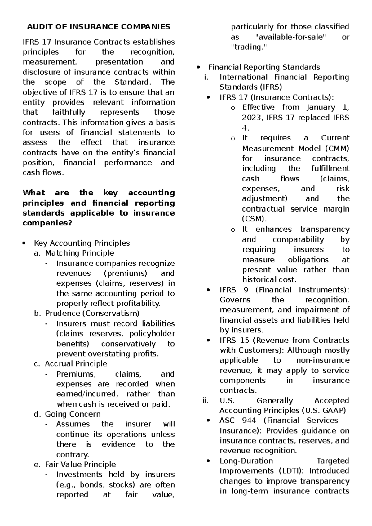 Final Exam Study Notes: Audit of Insurance Companies (ACCT 501) - Studocu