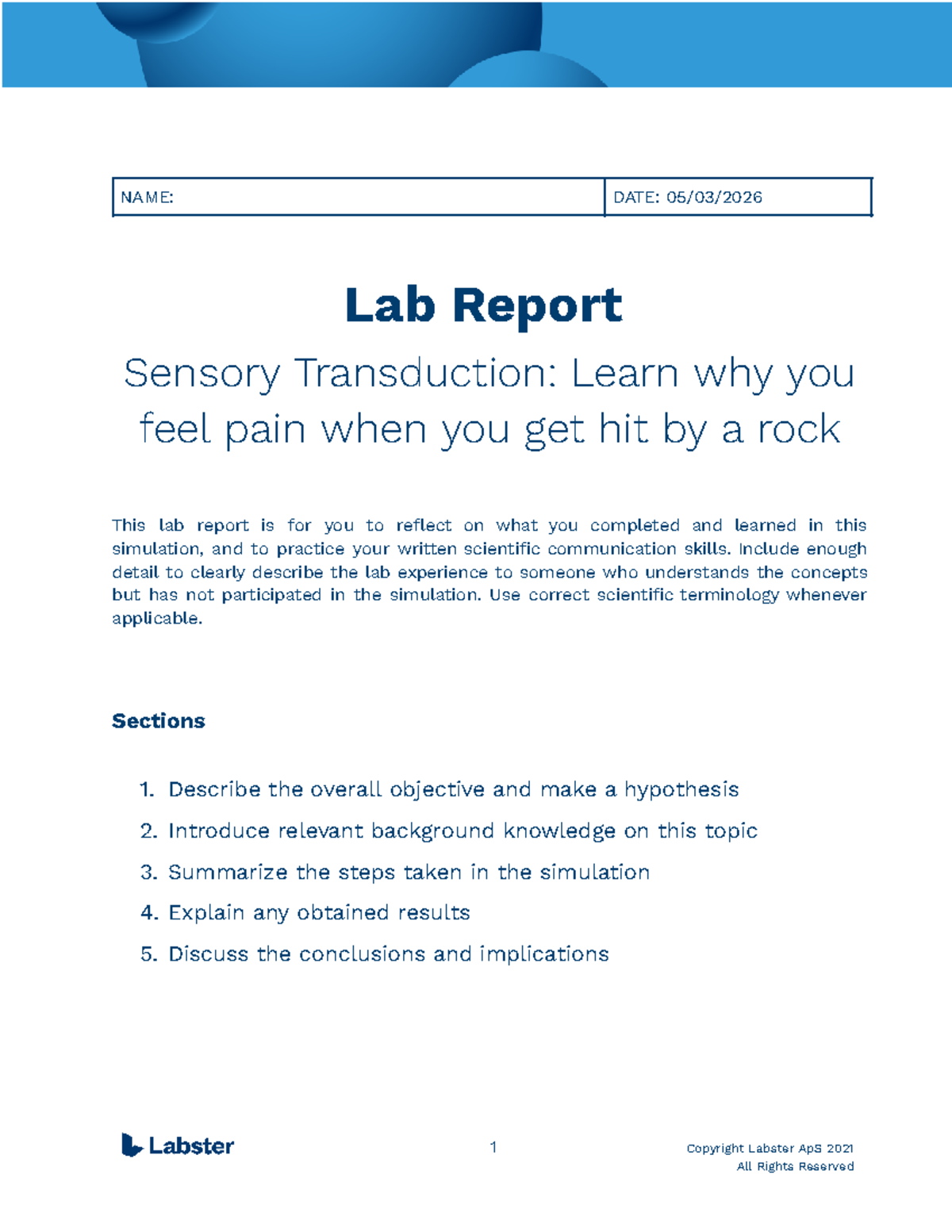 Lab Report: Sensory Transduction - Understanding Pain Response (BIO101 ...