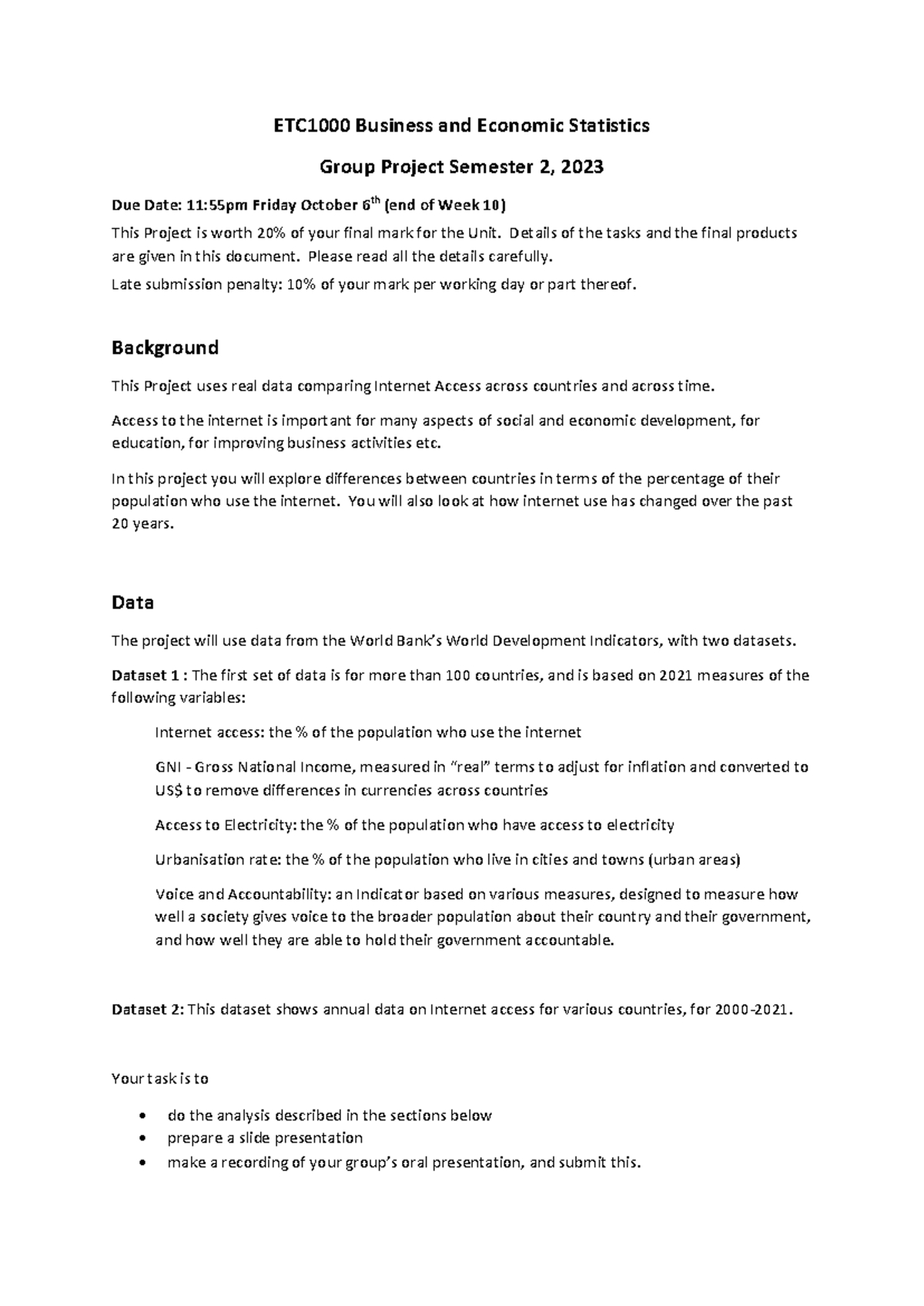 Group Project Sem2 2023 - ETC1000 Business and Economic Statistics ...