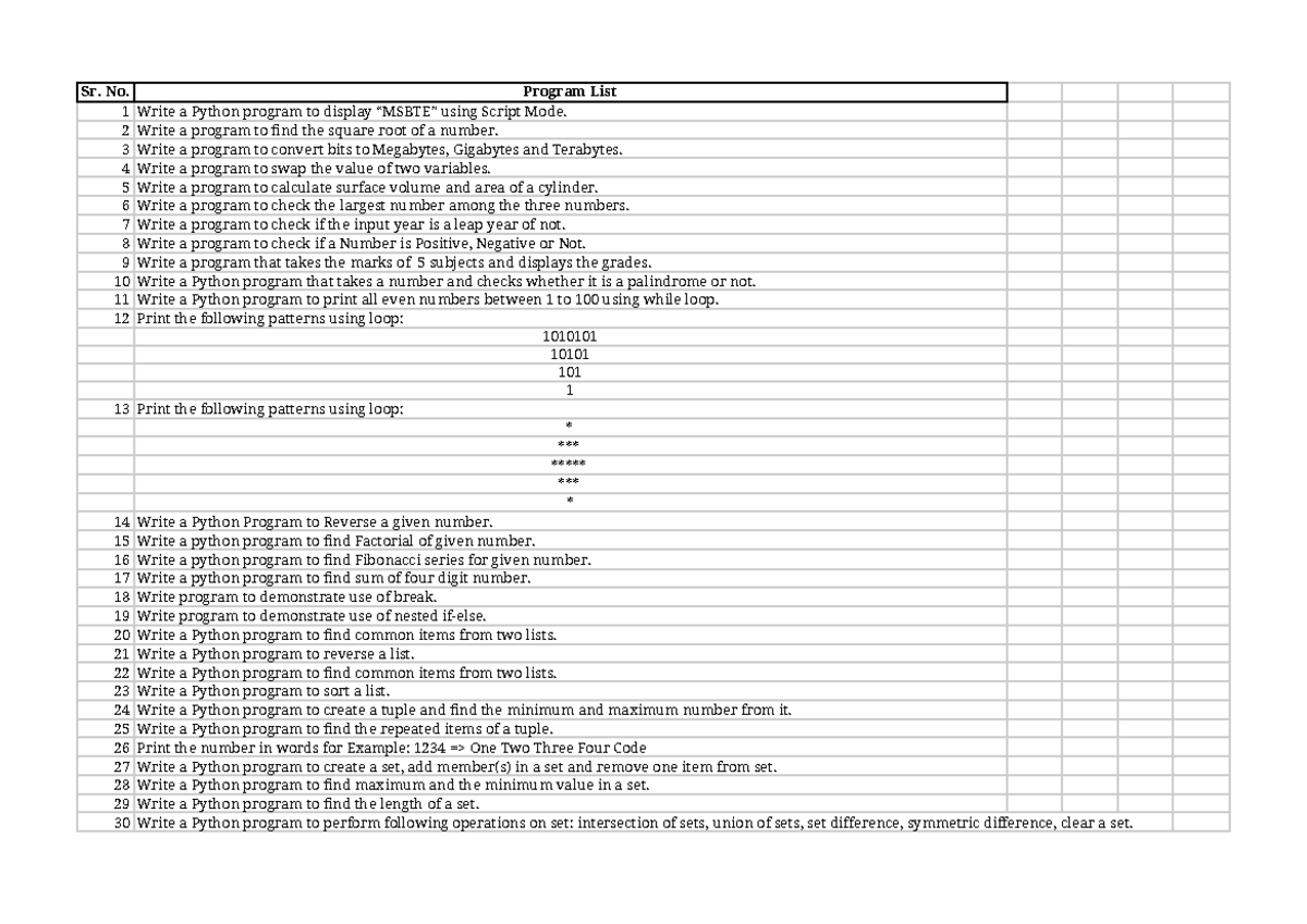 PHY-SYCM-PRAC: Comprehensive Python Program List (314004) - Studocu