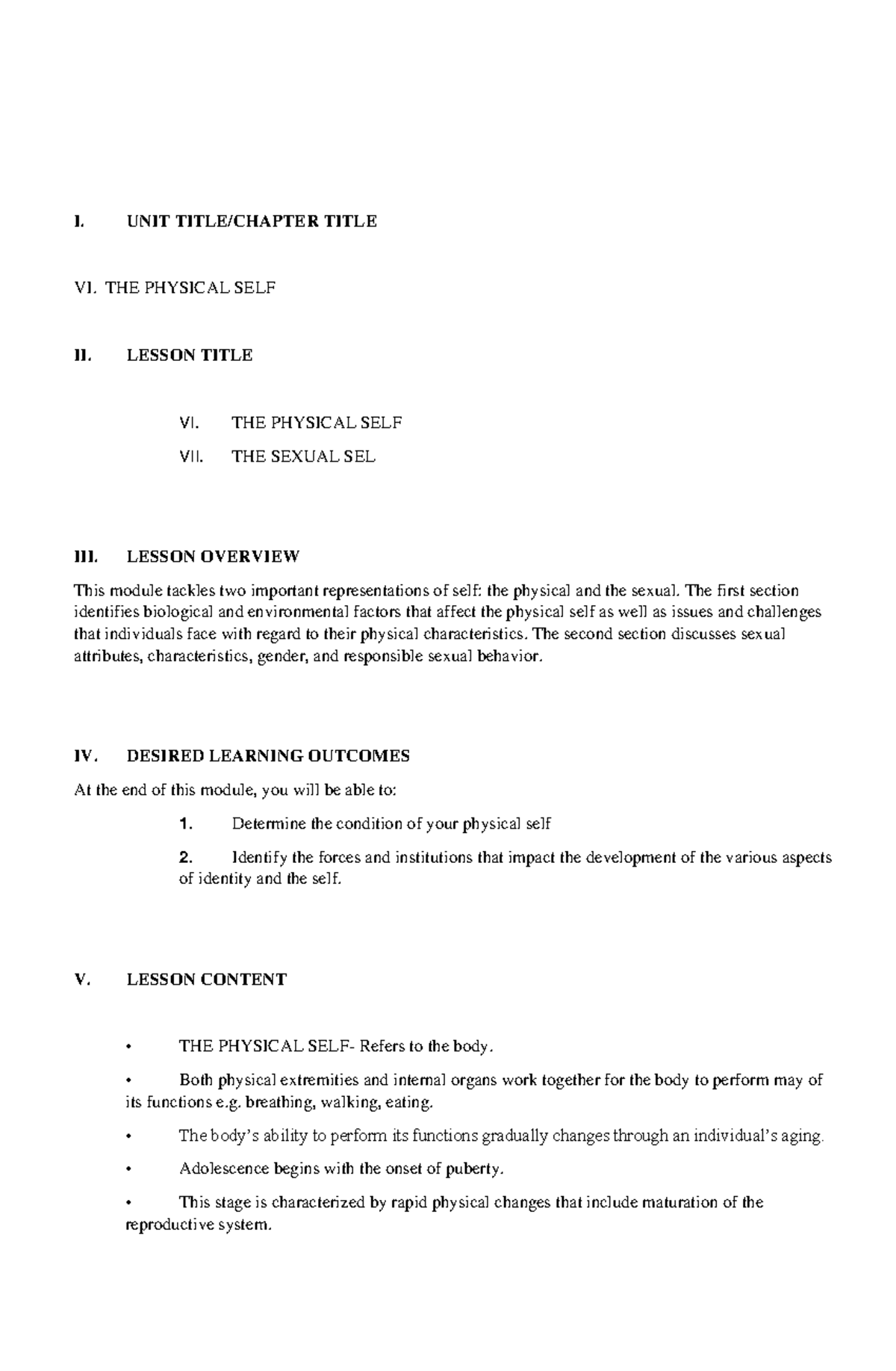Understanding the Physical and Sexual Selves - Lesson 6 - Studocu