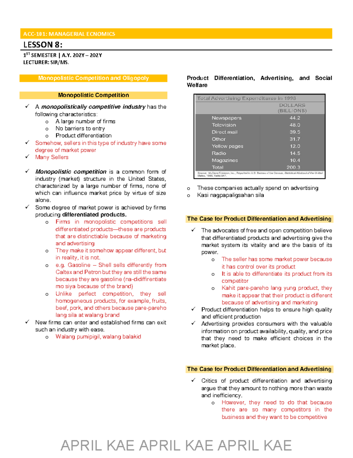 Managerial Economics Lesson 8: Monopolistic Competition & Oligopoly ...