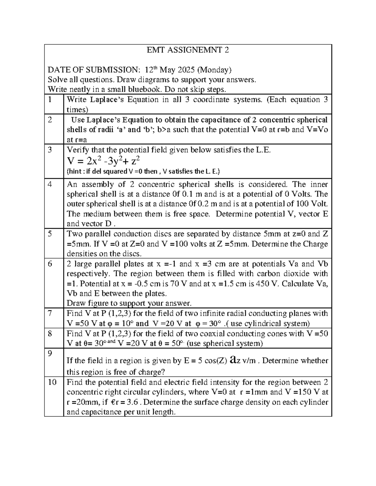 EMT 2 Assignment: Capacitance & Potential Field Analysis - Studocu