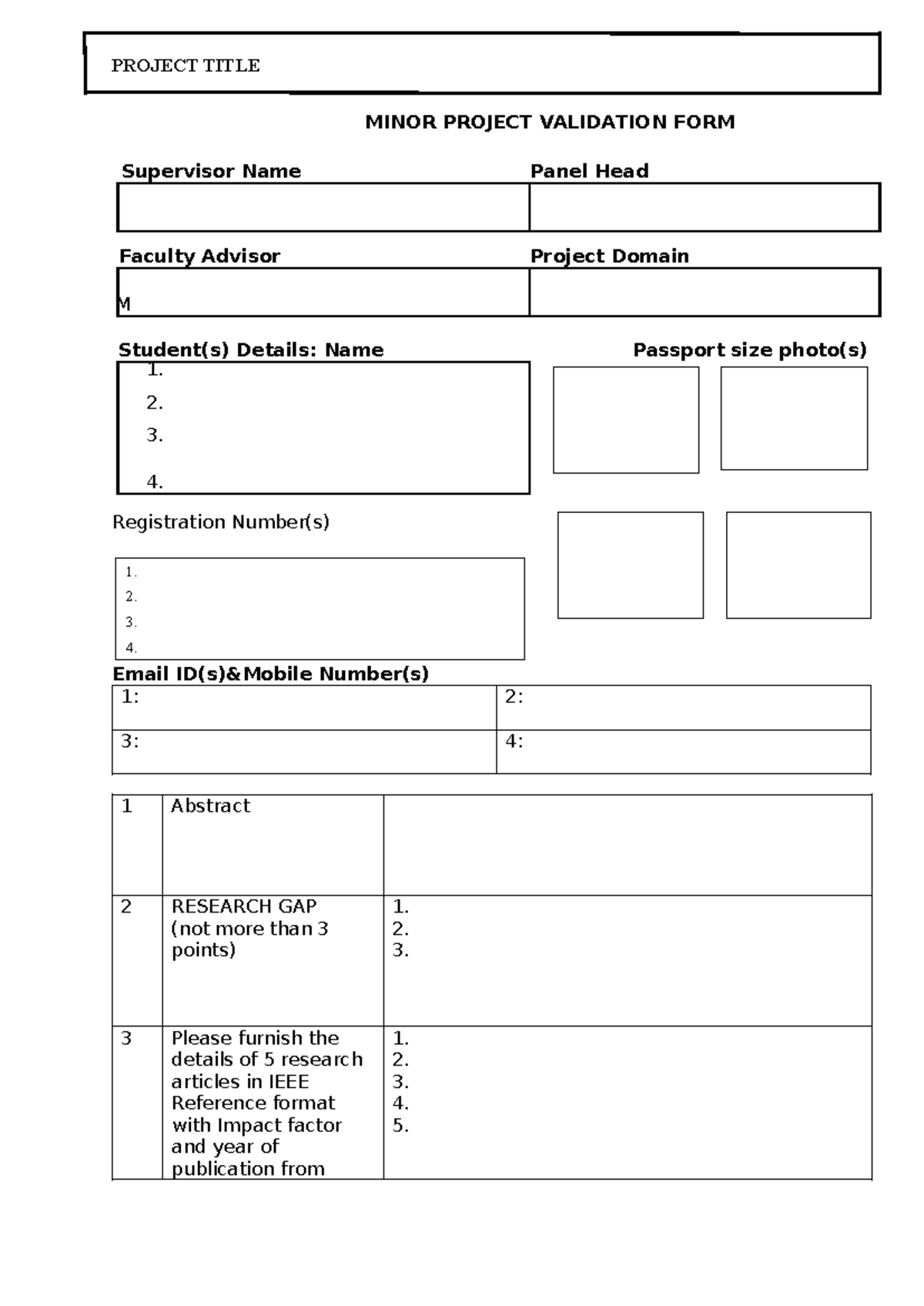 Minor Project Validation Form (M.P.V.F.) for Student Research - Studocu