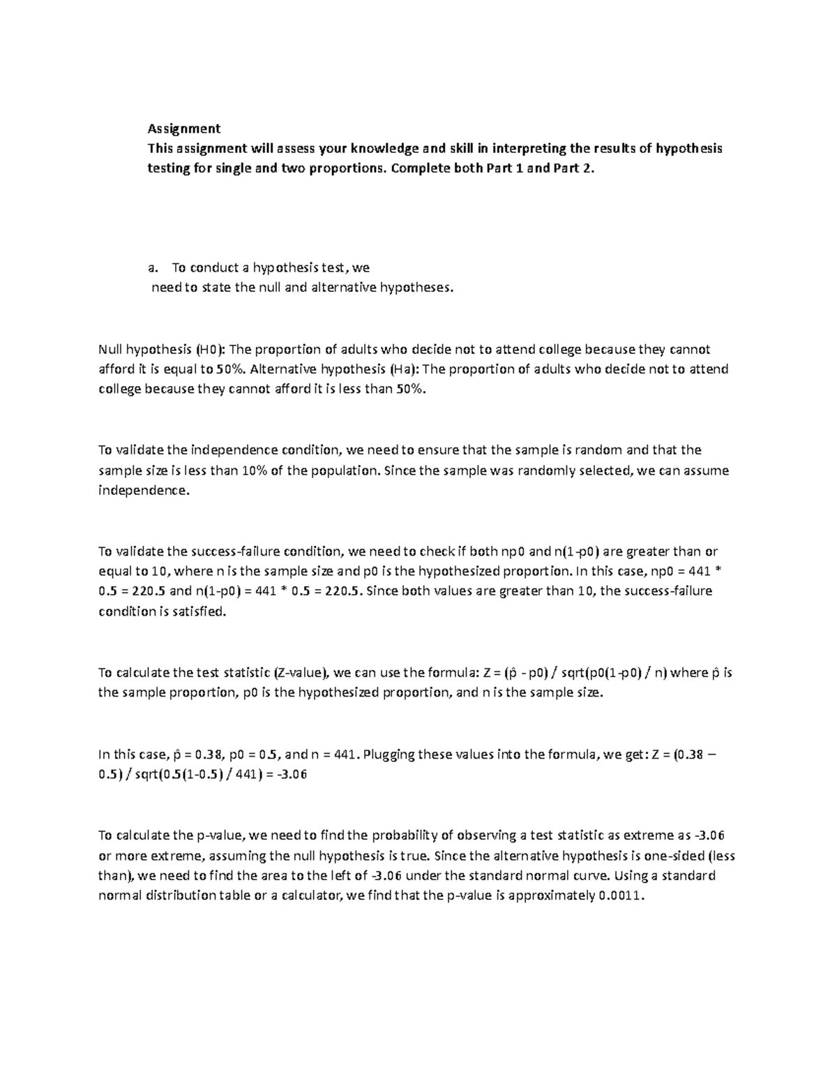 Math 1281 Unit 2 Learning Journal: Hypothesis Testing & Proportions ...