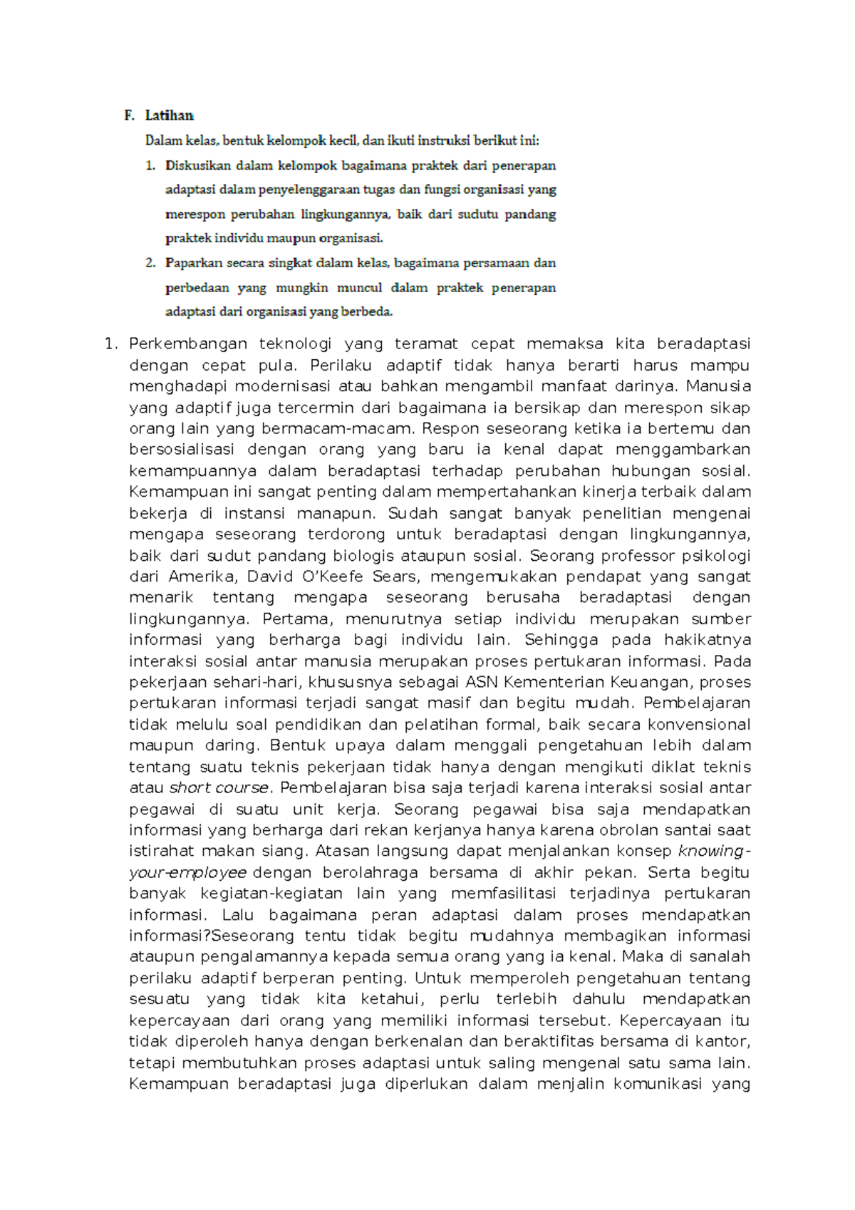 Analisis Perilaku Adaptif dalam Lingkungan ASN Kemenkeu - Studocu