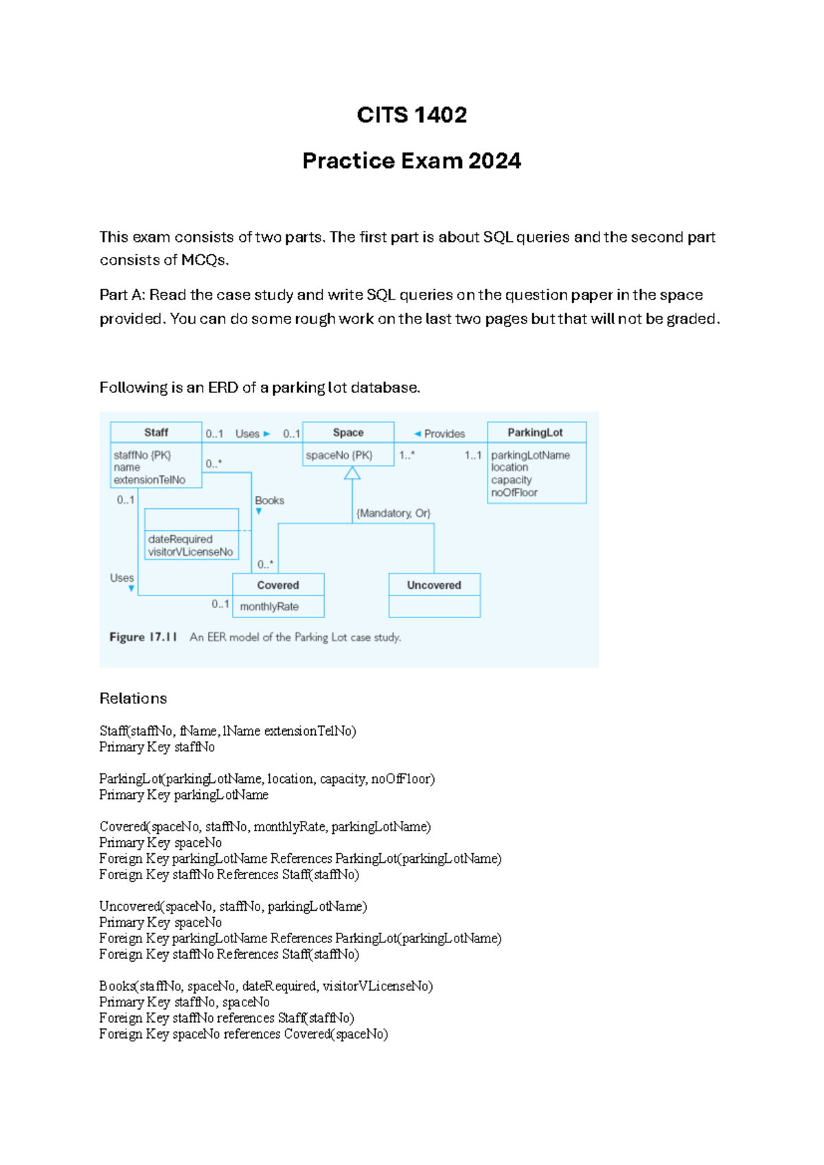 CITS 1402 Practice Exam 2024: SQL Queries & MCQs Guide - Studocu