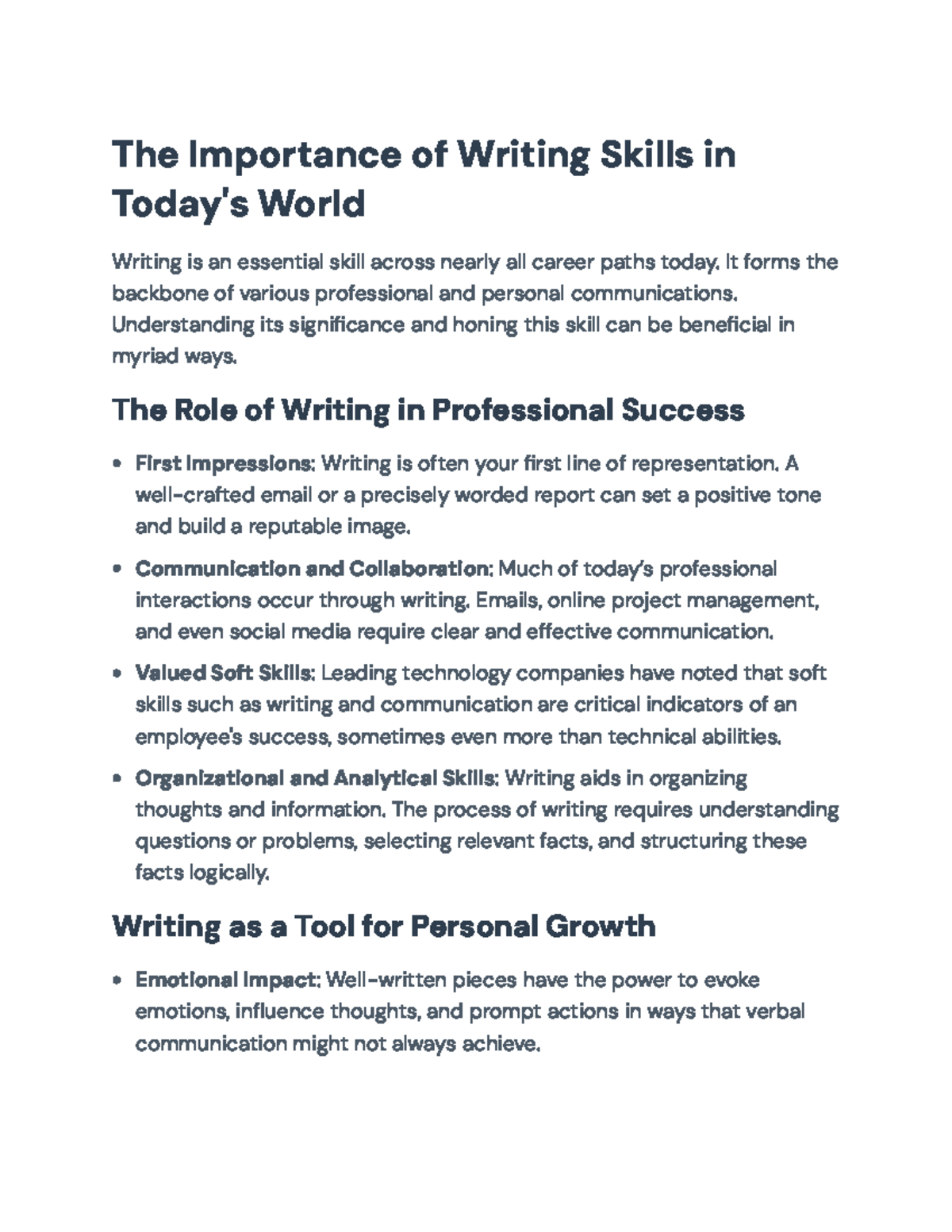 Enhancing Writing Skills for Professional and Personal Growth - The ...