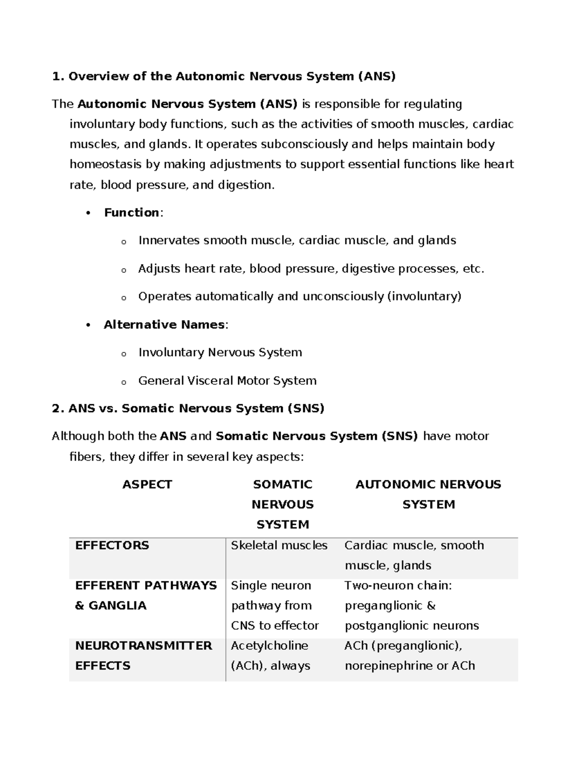 CH 14 1 - Overview of the Autonomic Nervous System (ANS) Notes - Studocu
