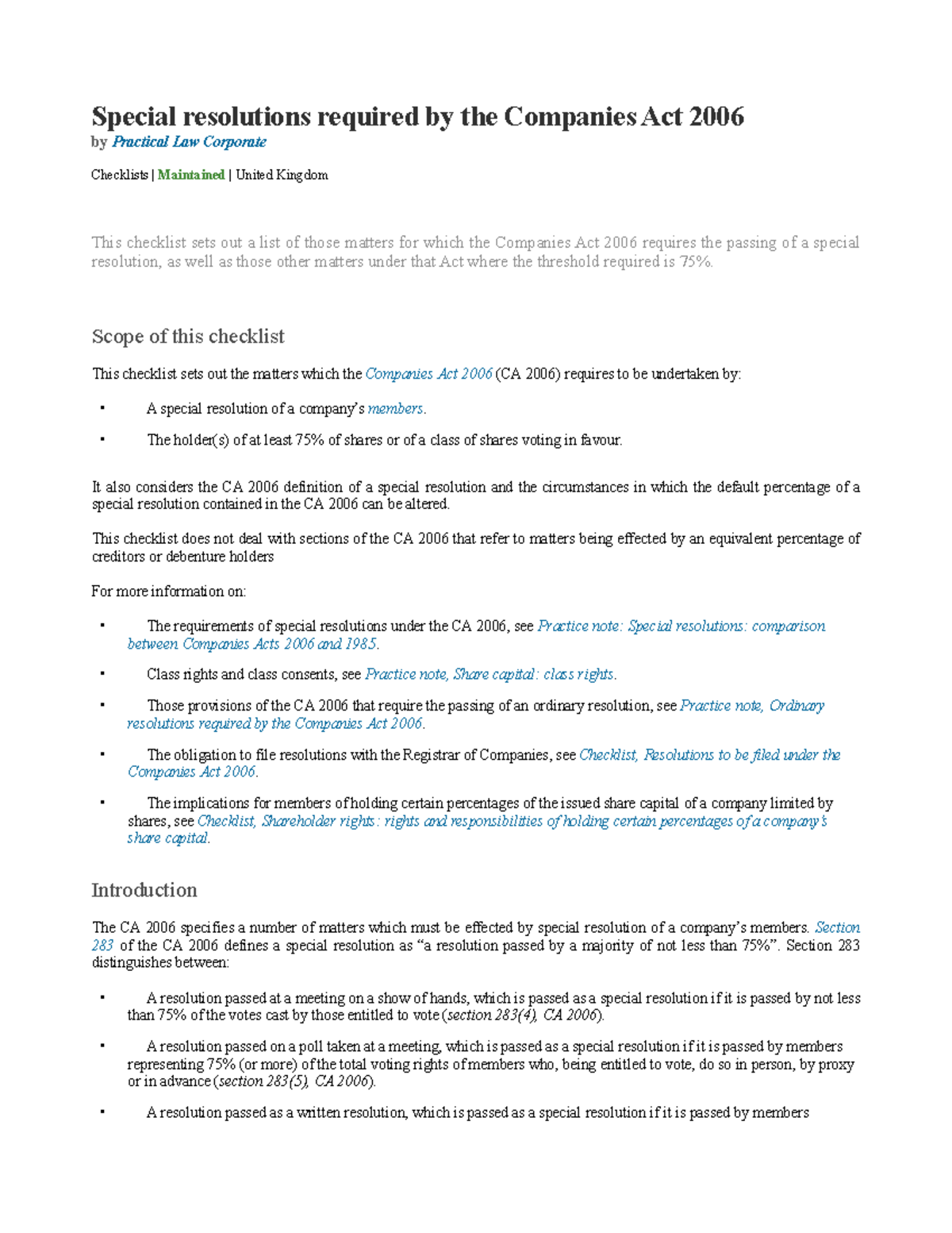 Special Resolutions Checklist Under Companies Act 2006 - Studocu